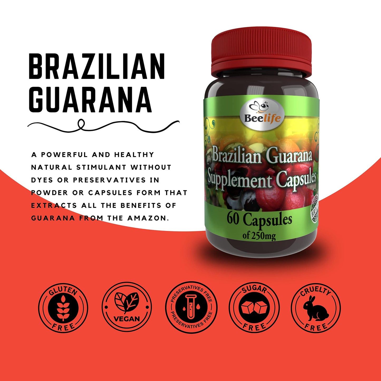 Beelife Brazilian Guarana Capsules 250mg, 60 Capsules