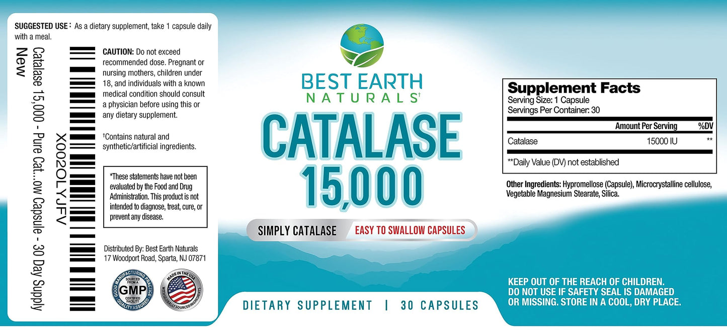 Best Earth Naturals Catalase Supplement 15,000 Capsules, 30 Count