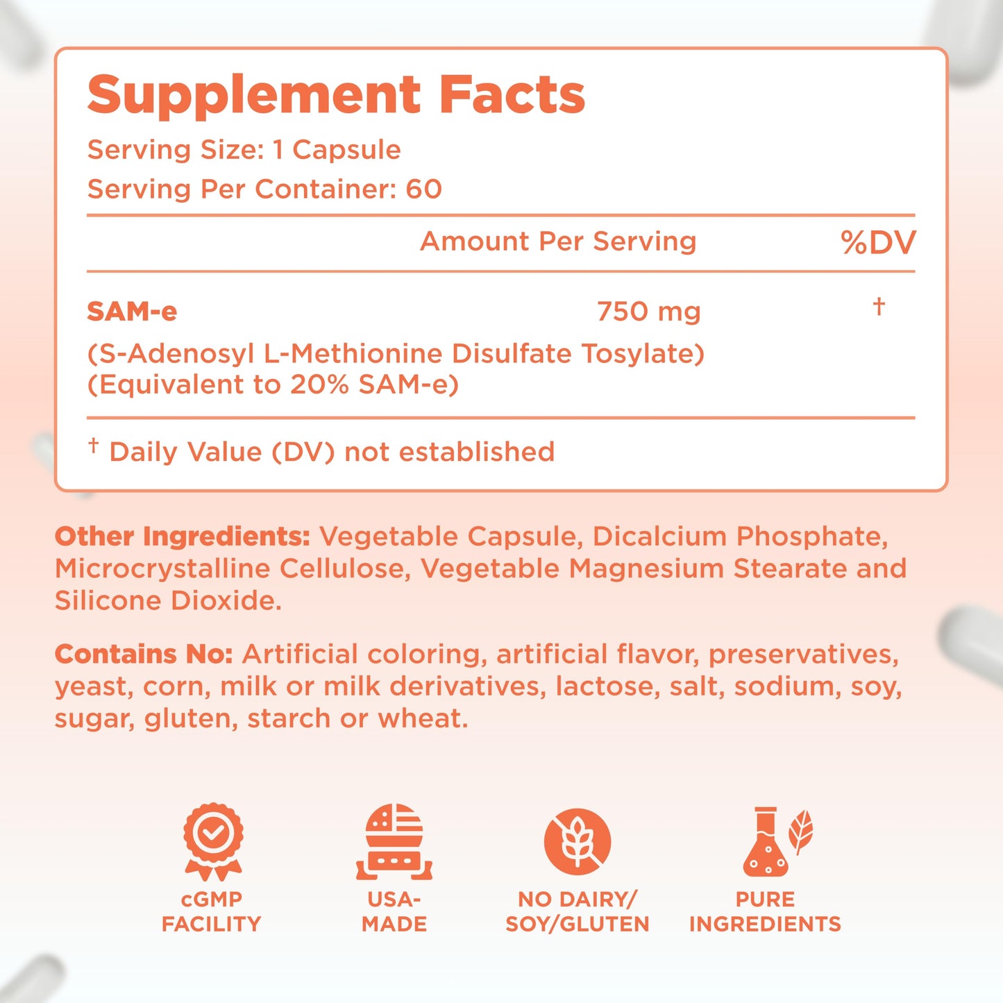 Clear Formulas Bioactive SAM-e 750mg Capsule, 60 Count