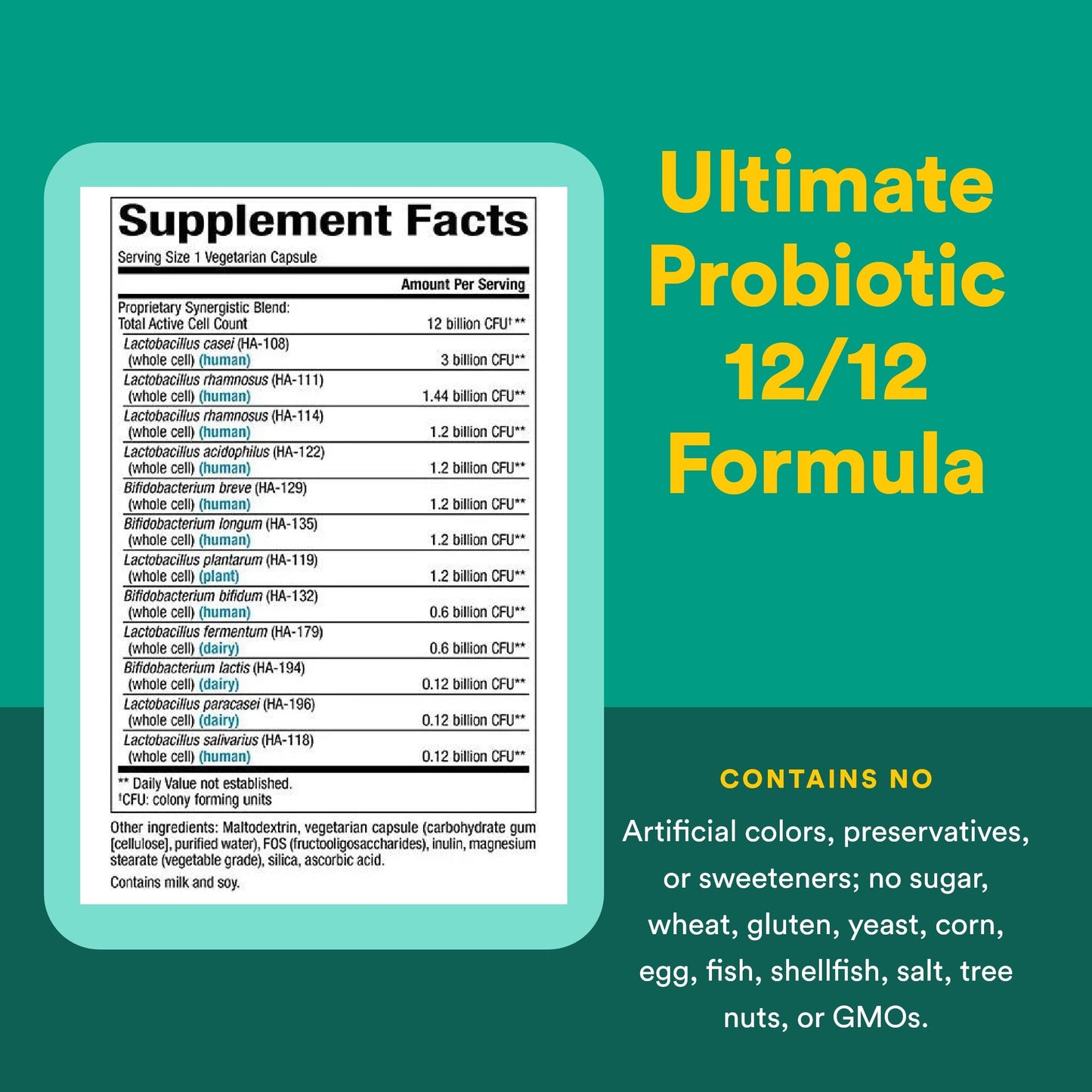 Natural Factors Ultimate Probiotic 12/12 Formula Digestive Health & Immune Support Probiotic Capsule 60 Count