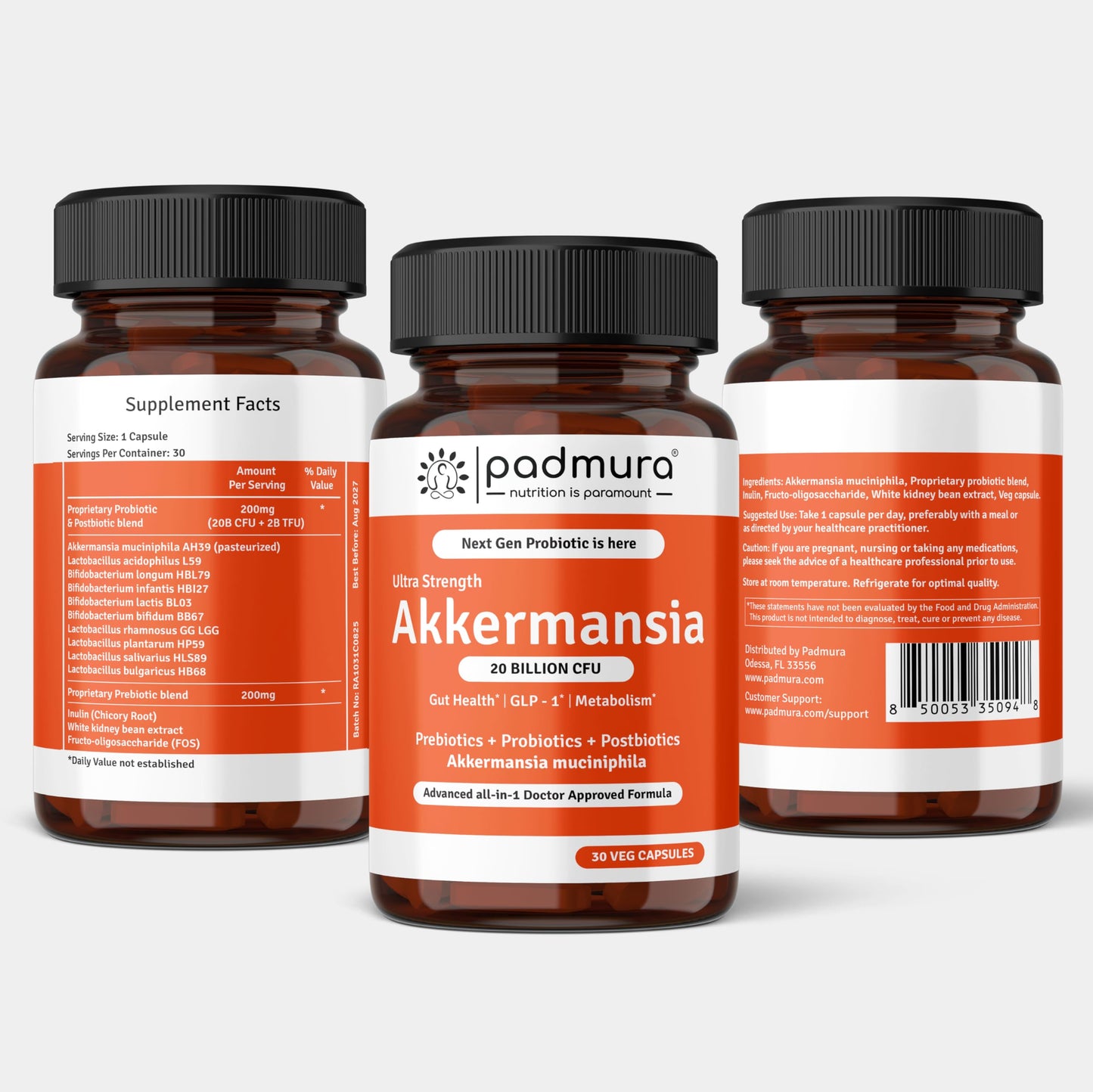 PADMURA Akkermansia Muciniphila Probiotic Supplement Capsule 30 Count