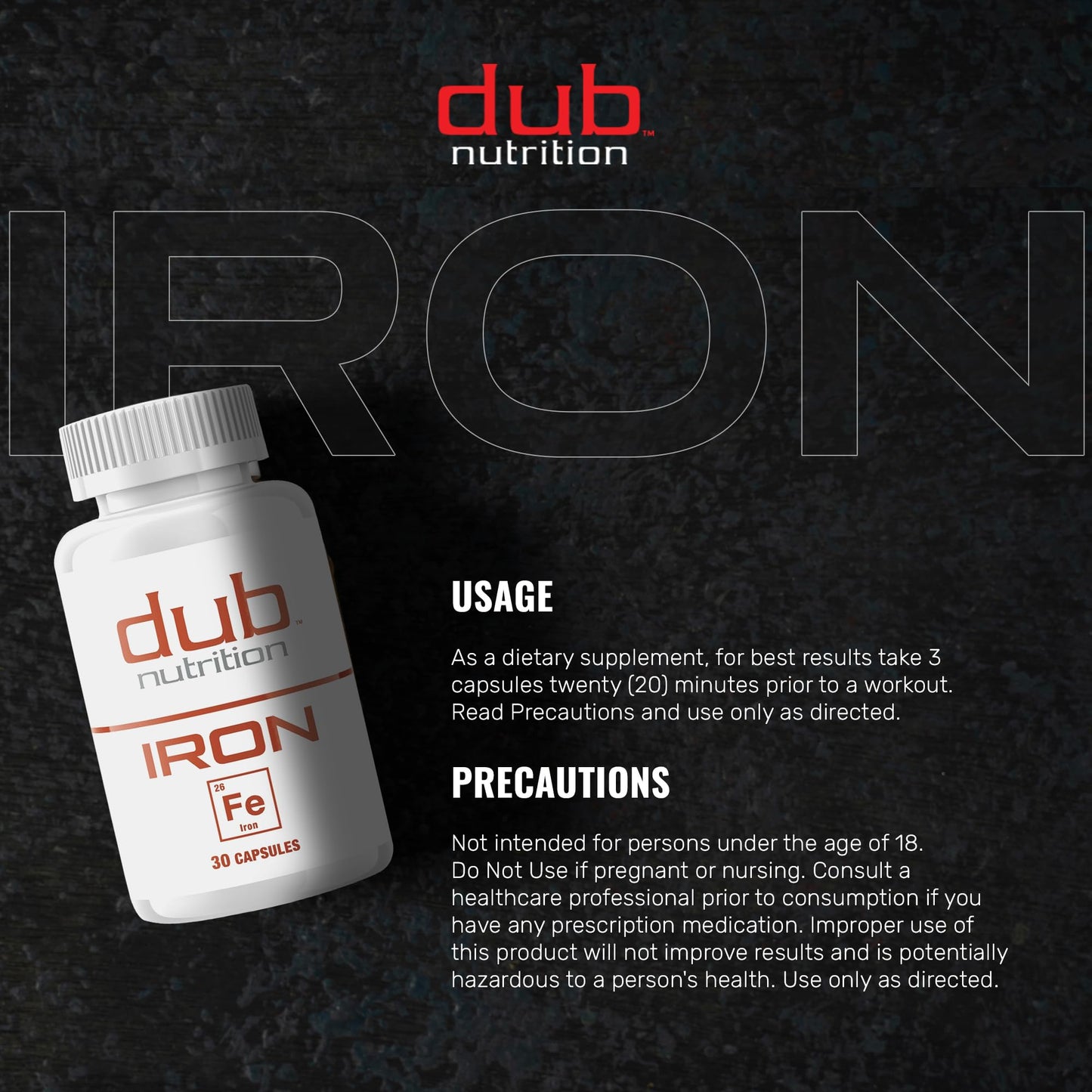 Dub Nutrition Iron Supplement Capsules 30 Count