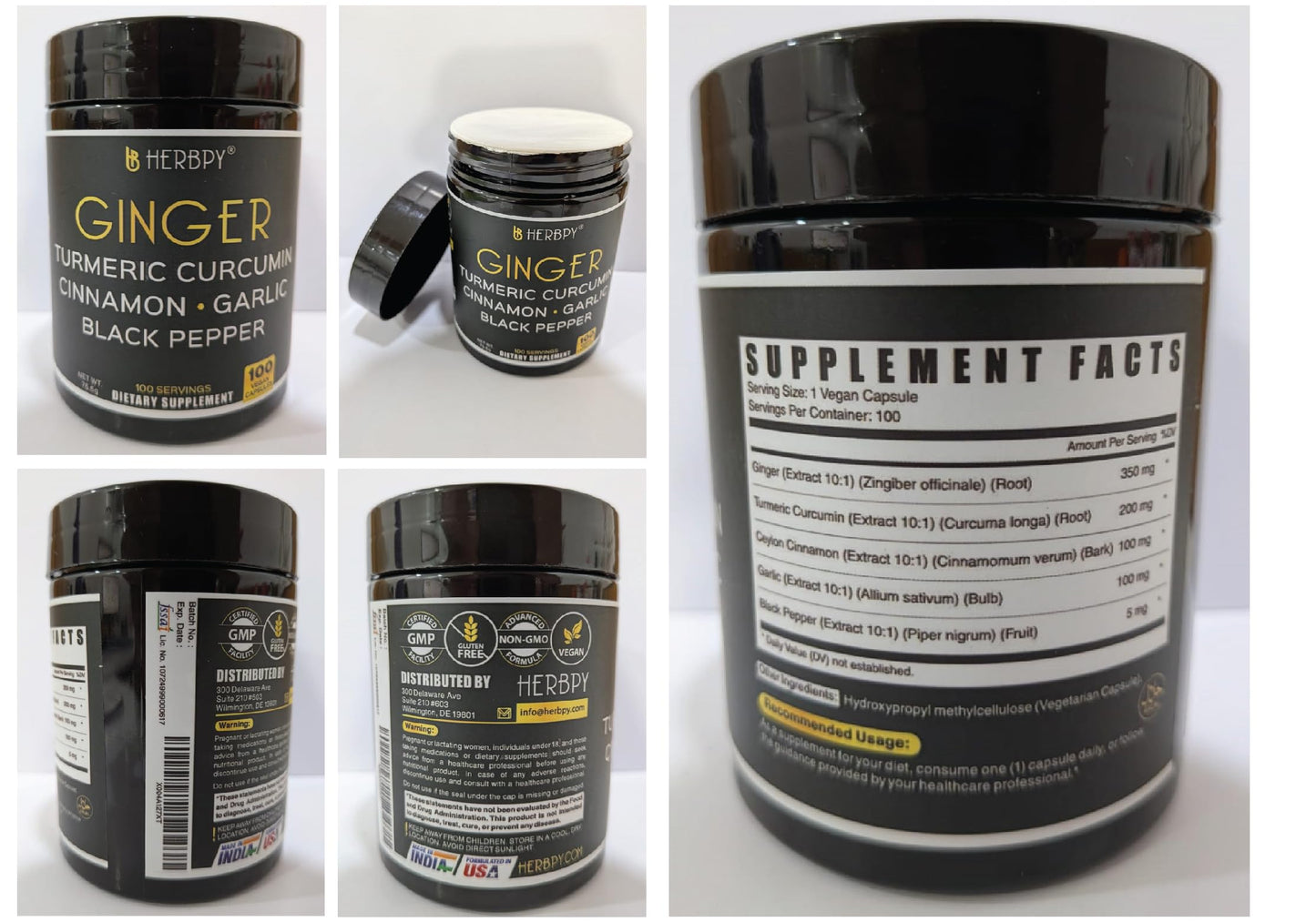 Herbpy Ginger & Turmeric Capsules, 220 Capsules