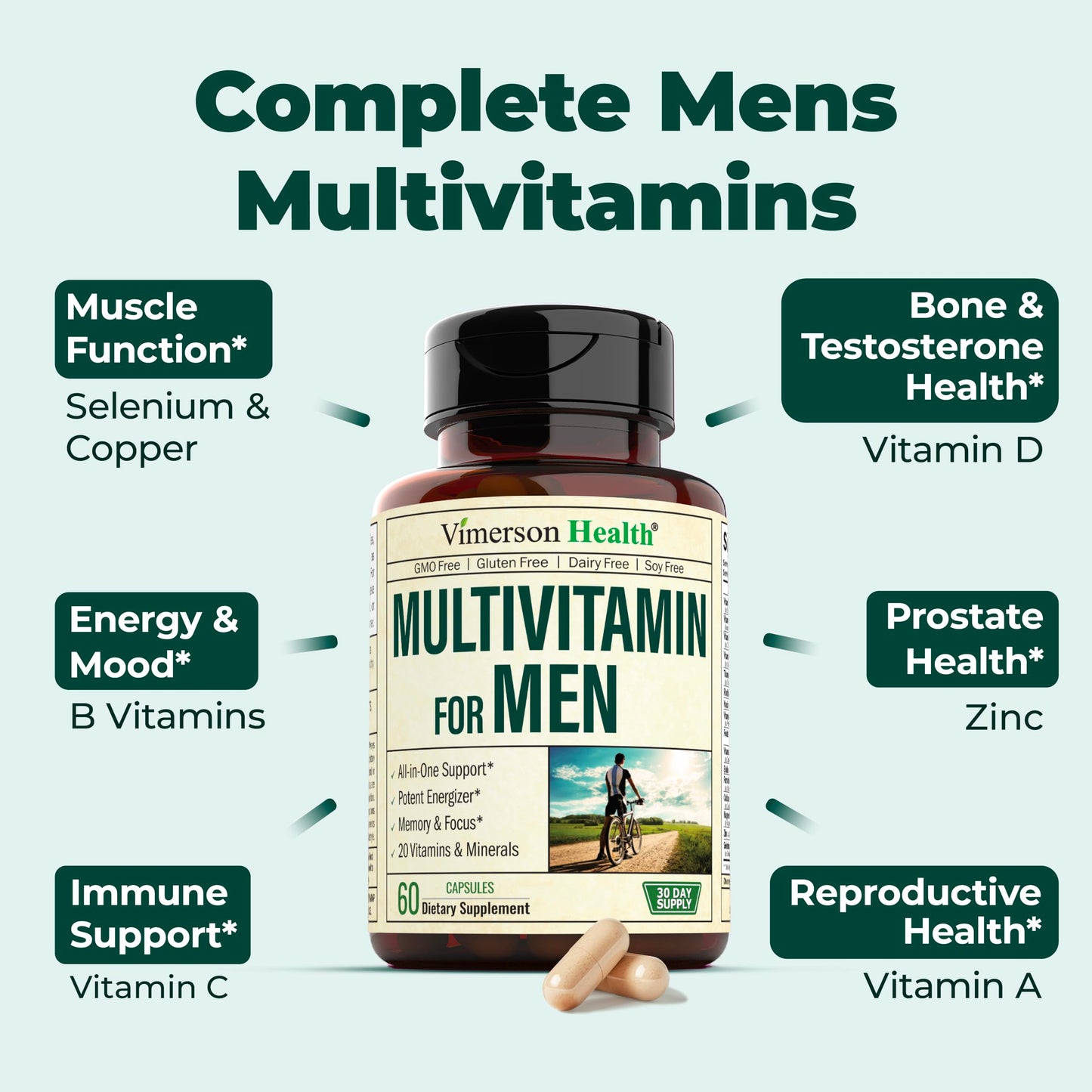Vimerson Health Quercetin with Bromelain & Turmeric Curcumin & Complete Multivitamin for Men, 120 Capsules