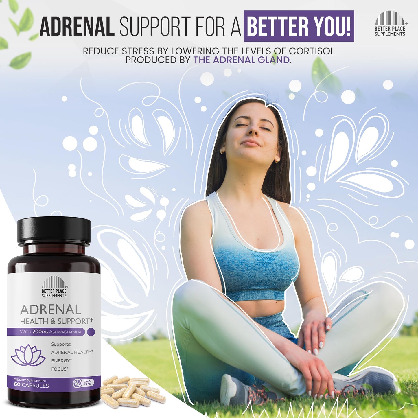 Better Place Organics Adrenal Health & Support Capsule, 60 Count