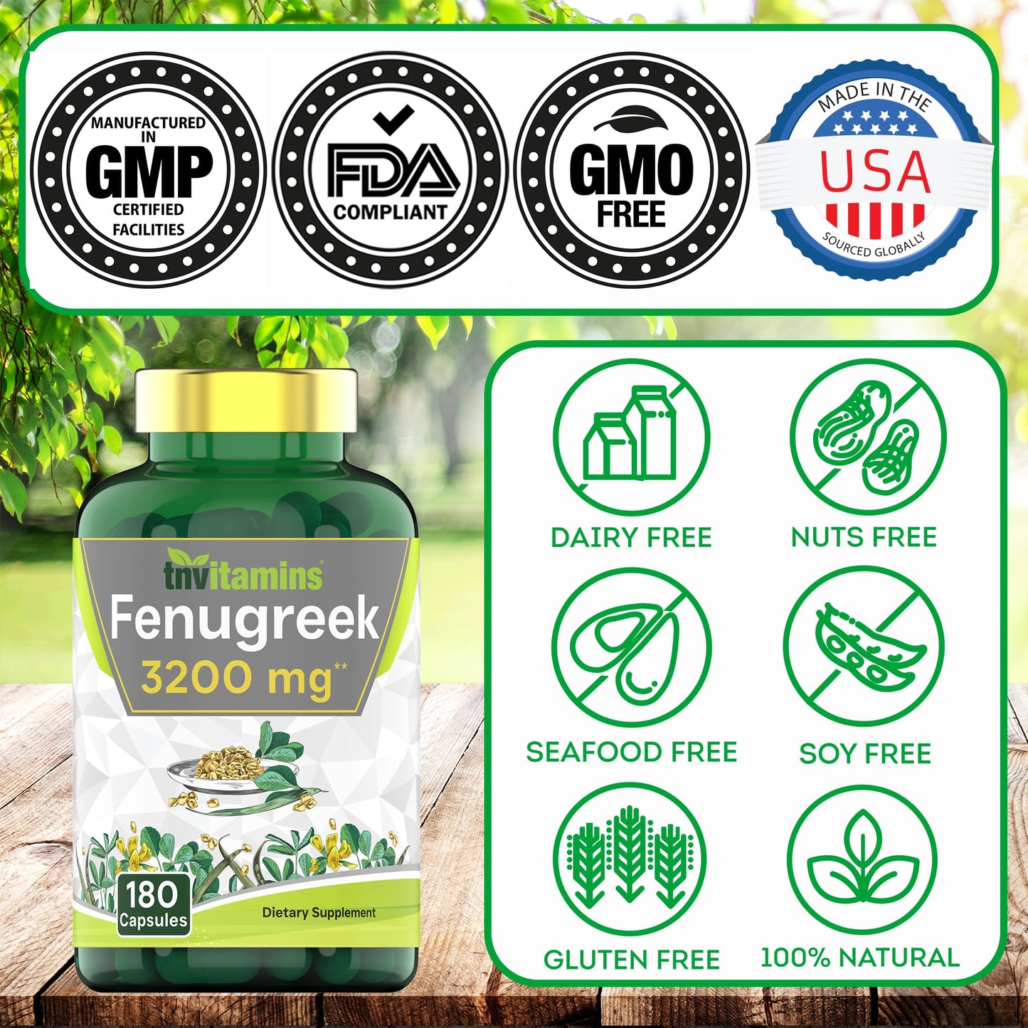tnvitamins Fenugreek 3200 mg Capsule, 180 Count