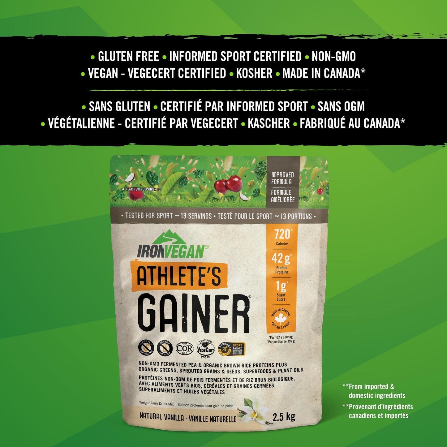 IRONVEGAN Gainer Vanilla Protein Powder, 2500 g