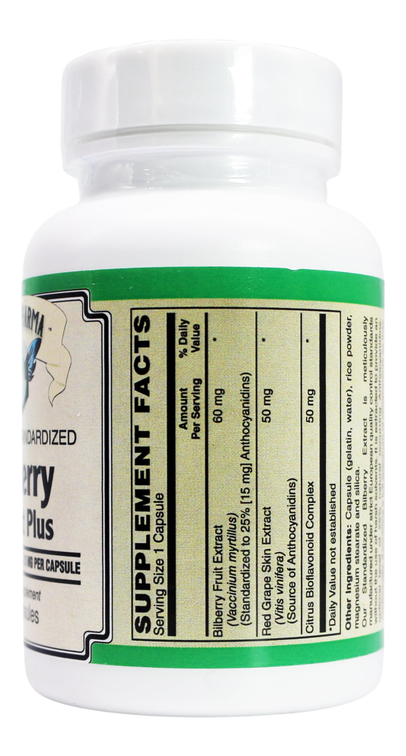 AlchePharma Euromed Bilberry Extract with Grape Skin and Citrus Bioflavonoids Capsules, 60 Count
