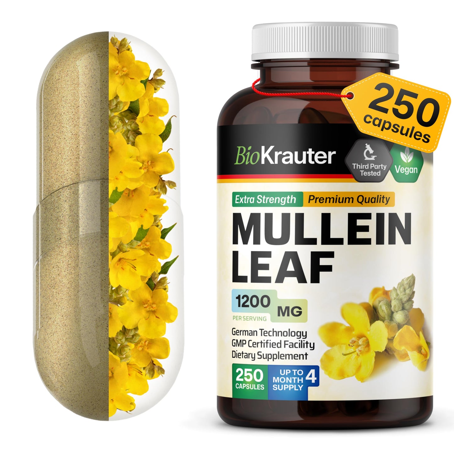 BIO KRAUTER Mullein Capsules 1200 mg, 250 Count
