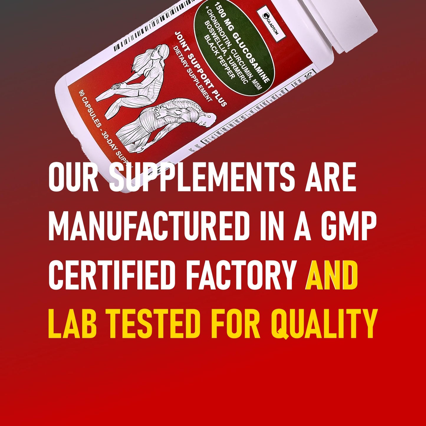 GLADTON Glucosamine Chondroitin MSM Curcumin Turmeric Boswellia Joint Support Capsules 90