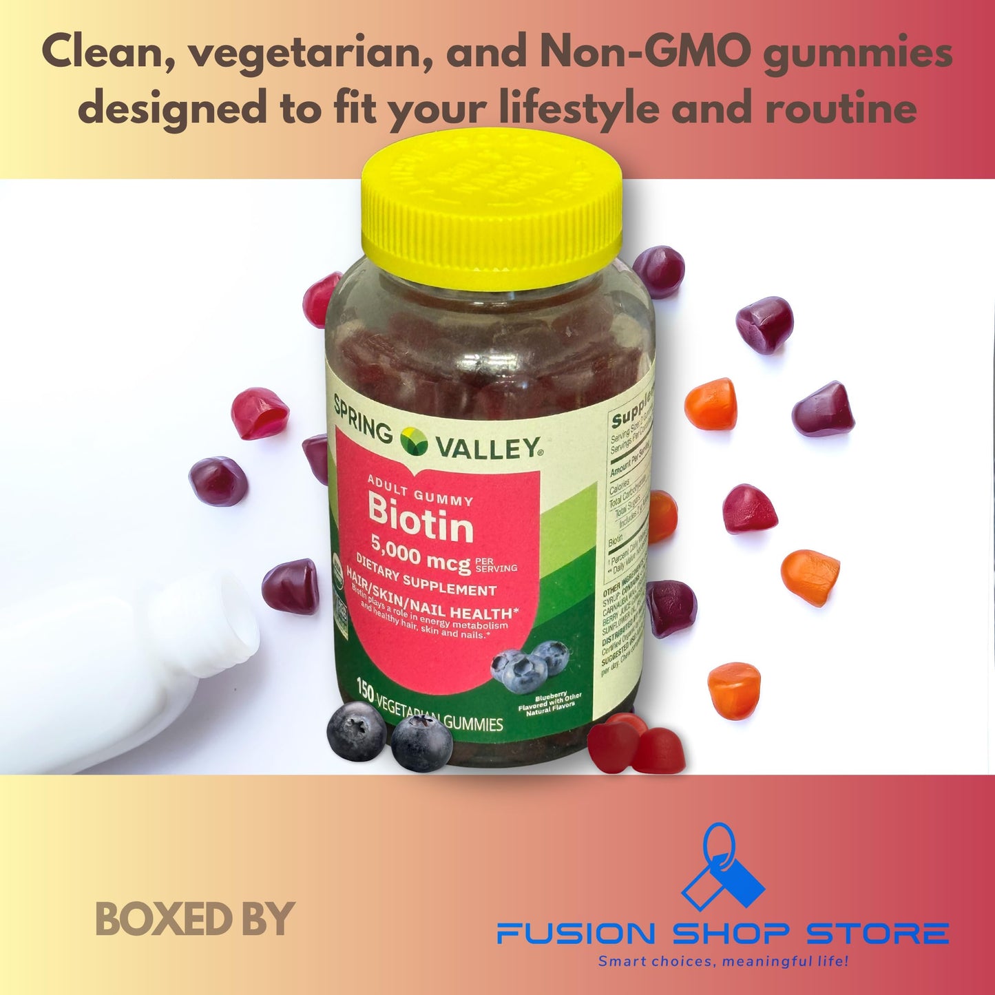 Fusion Shop Store Biotin 5000mcg Gummy, 150 Count