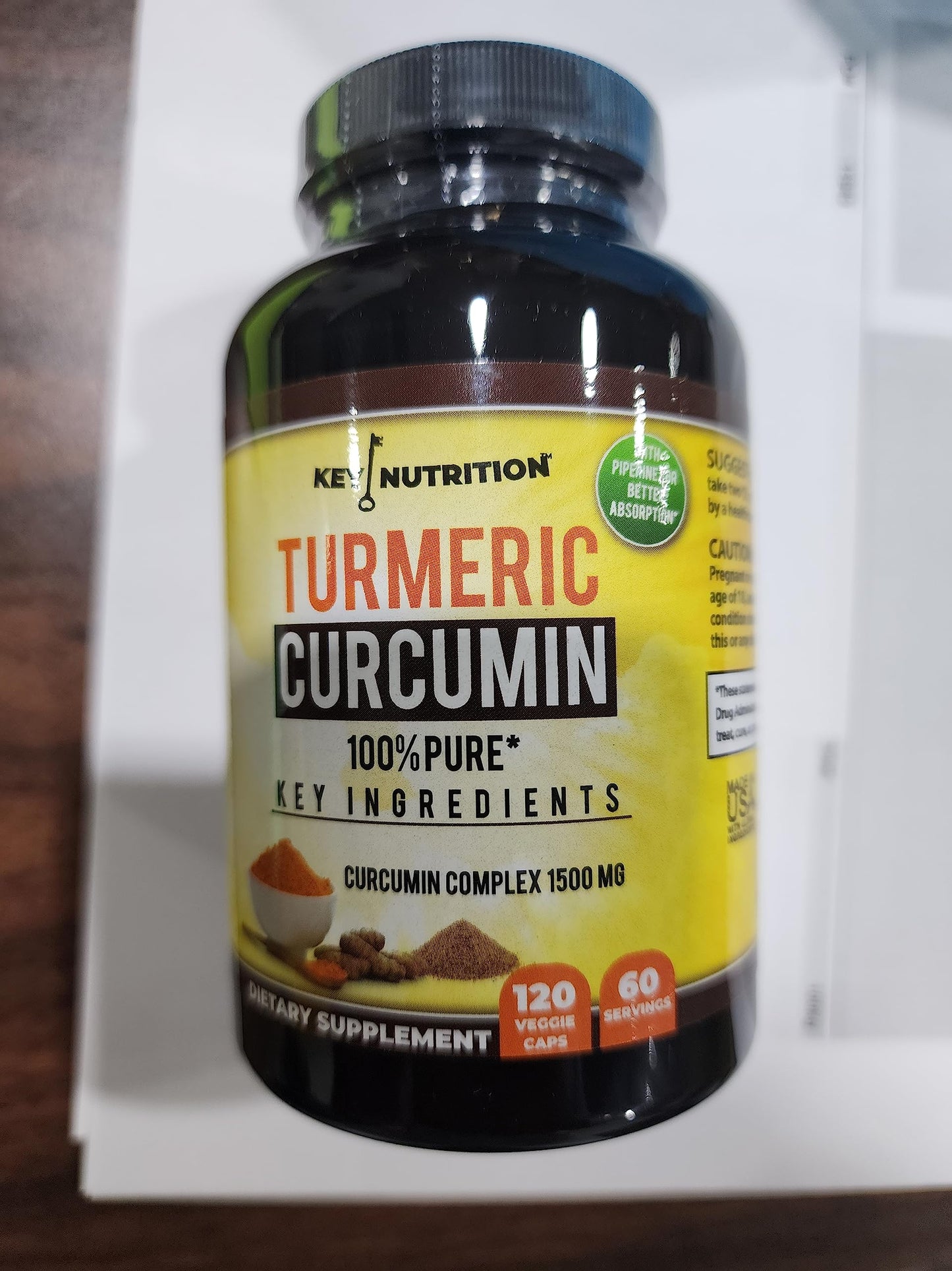 Key Nutrition Turmeric Curcumin Complex with Piperine, 120 Capsules
