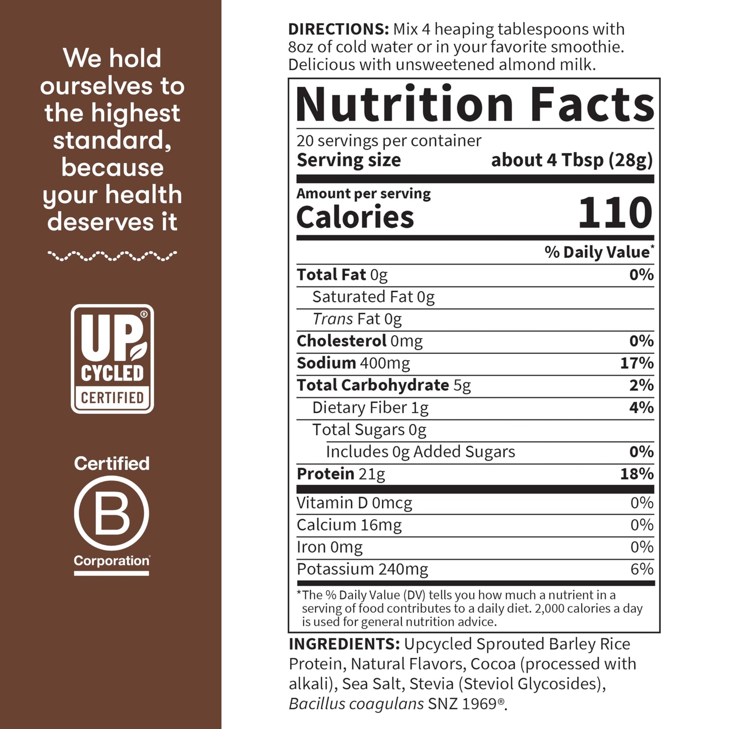 Garden of Life Sprouted Barley Protein Powder, Chocolate, 20 Servings, 1.53 lb