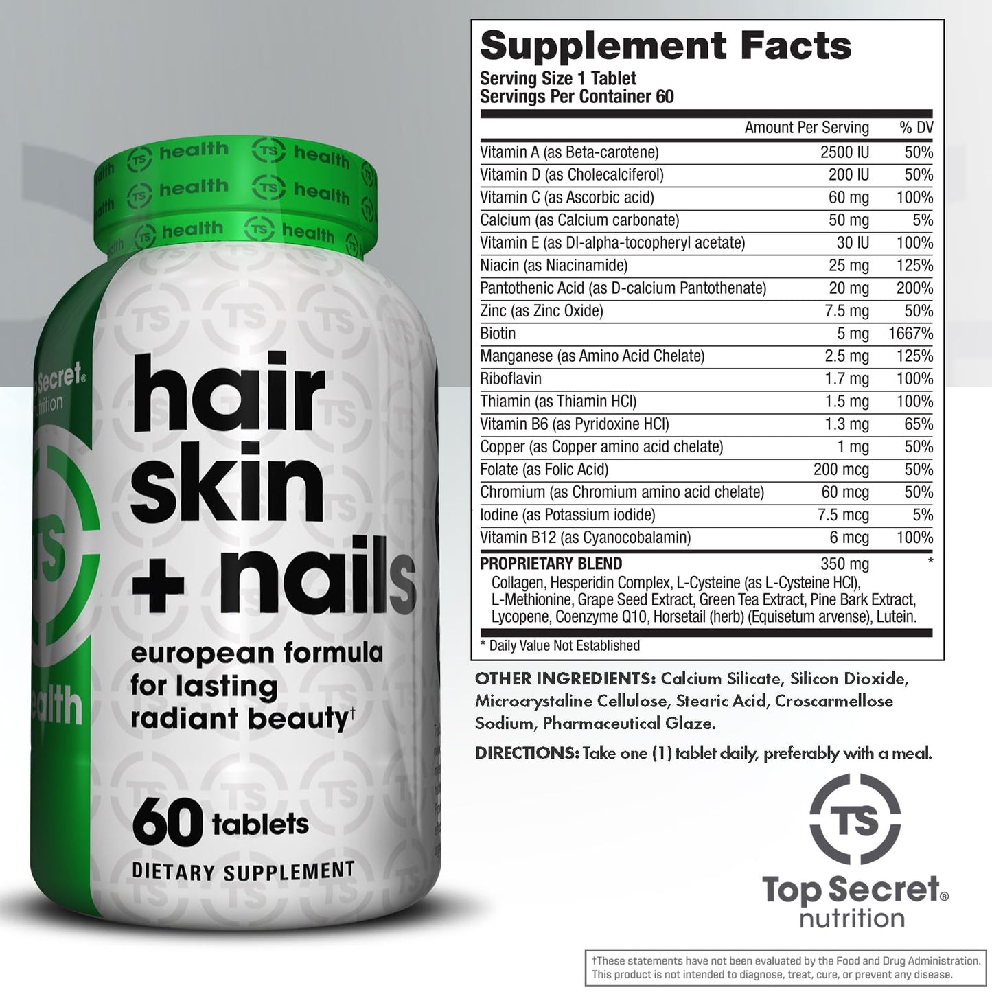 Top Secret Nutrition Hair Skin + Nails 60 Tablets