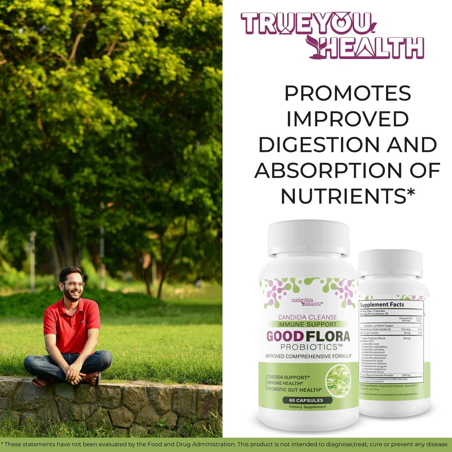 True You Health Good Flora Probiotics Candida Cleanse Capsules, 60 Count