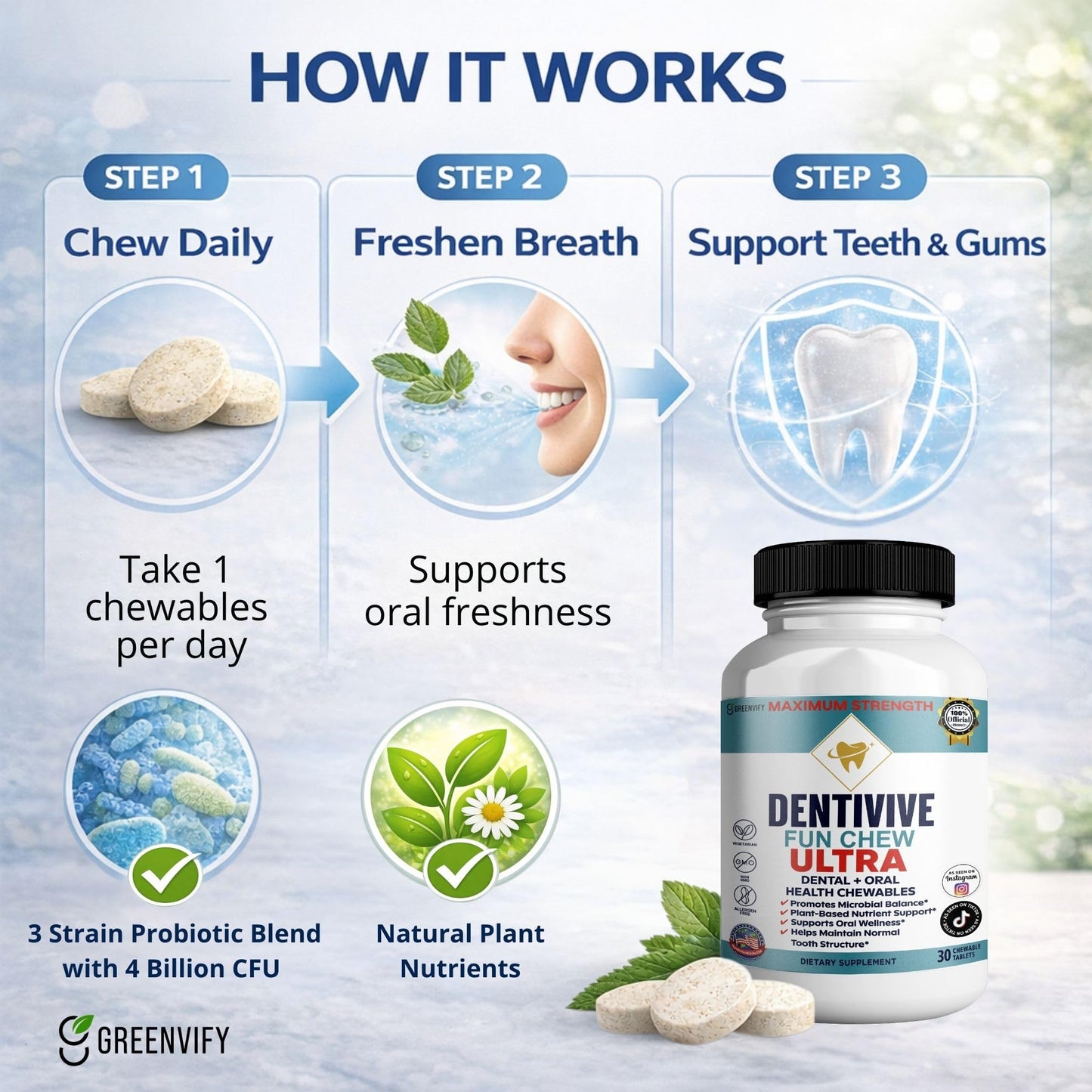 GREENVIFY DentiVive Fun Chew Ultra Dental + Oral Health Chewables Capsule 60