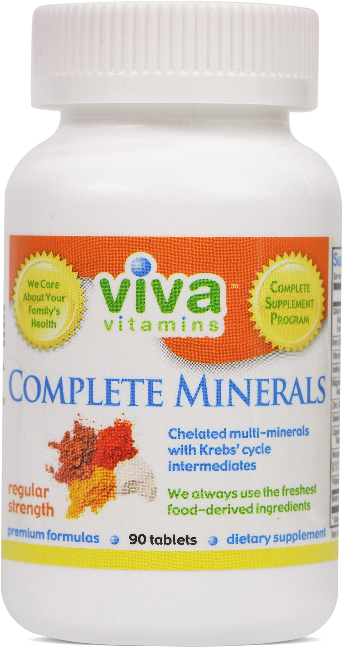 Viva Vitamins Complete Minerals, Regular Strength - Complete Multiple Mineral Supplement with Krebs' Cycle Intermediates, 90 Tablets
