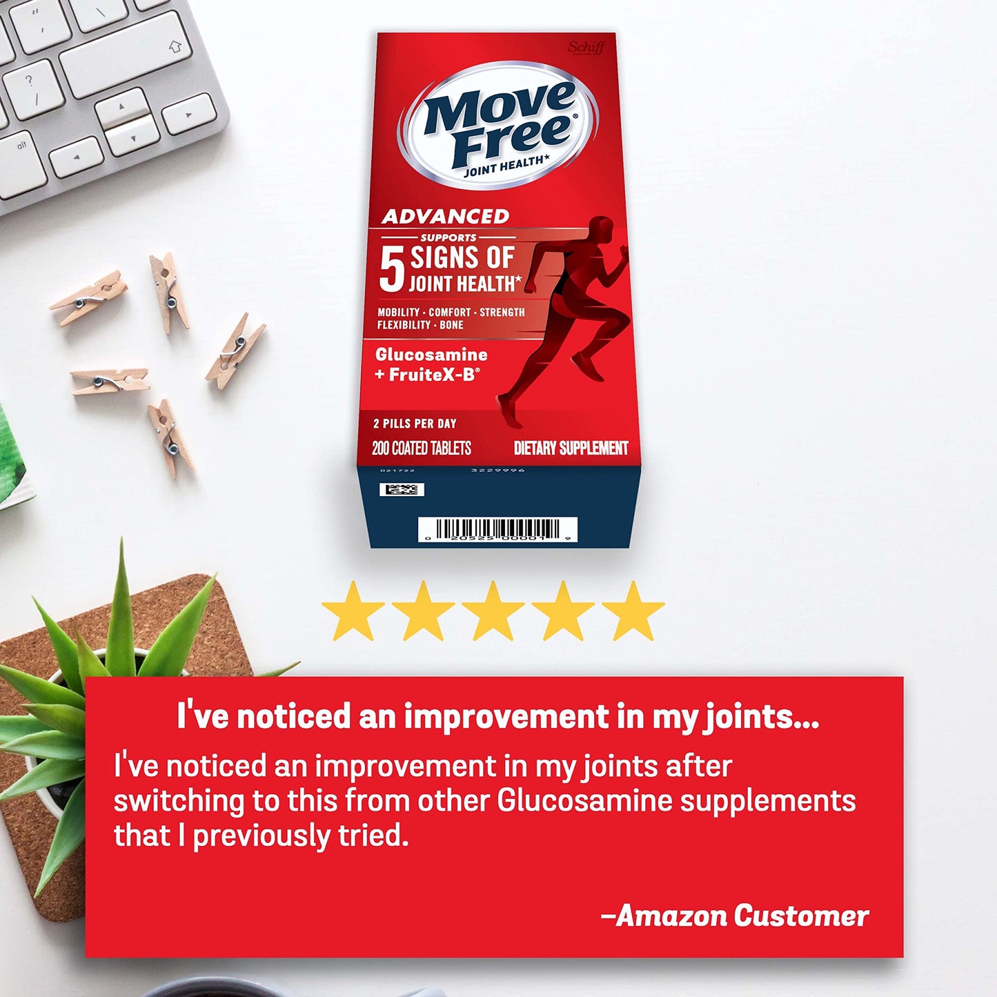 Move Free Advanced Glucosamine Chondroitin + Calcium Fructoborate Joint Support Supplement Tablets, 200 Tablets