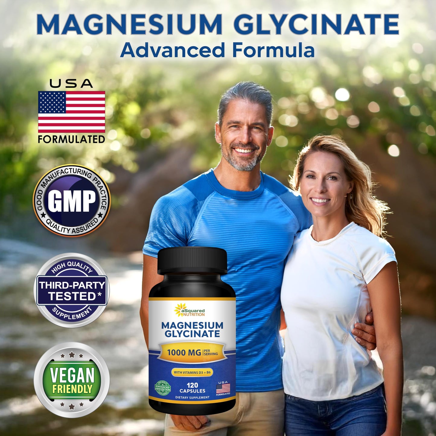 aSquared Nutrition Magnesium Glycinate 1000mg with D3 & B6 - Mag Complex - 500mg per Capsule, 120 Capsules