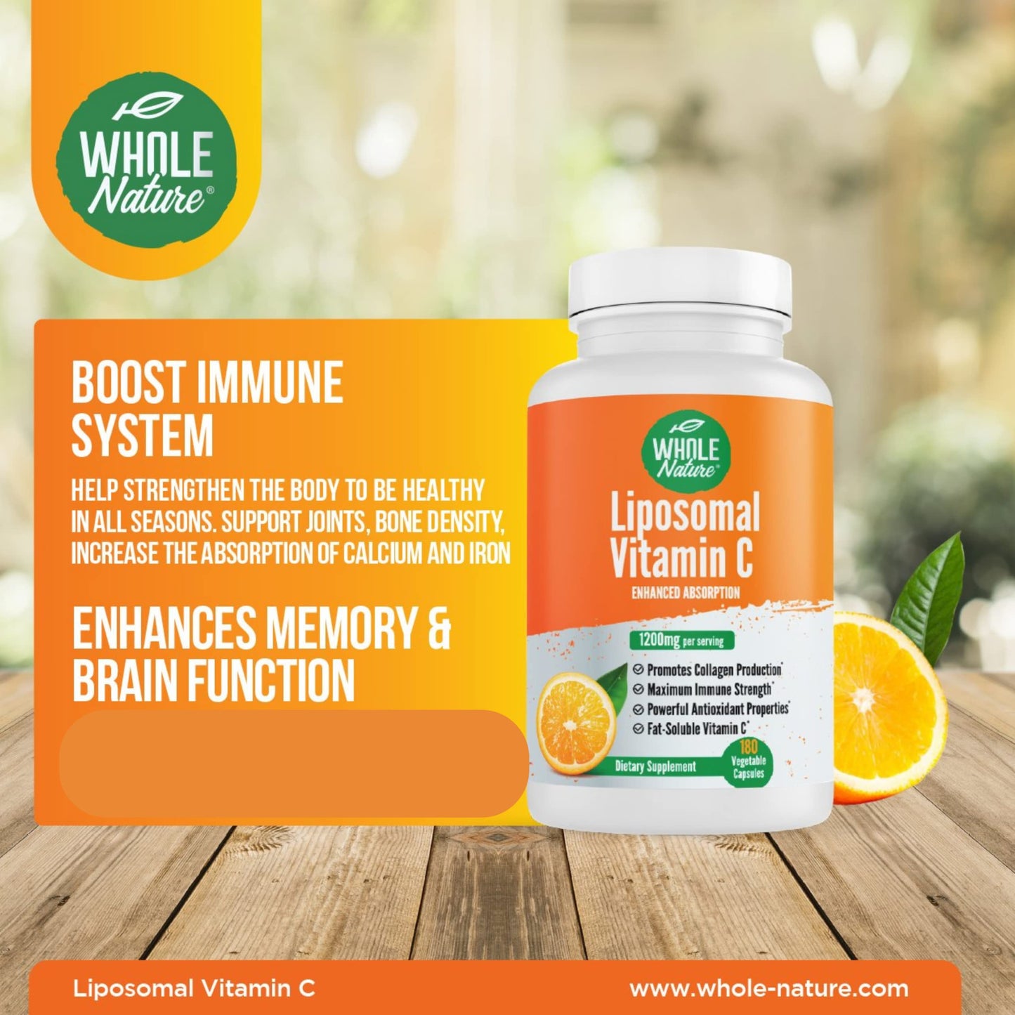 Whole Nature Liposomal Vitamin C Capsule 1200 mg, 180 Capsules