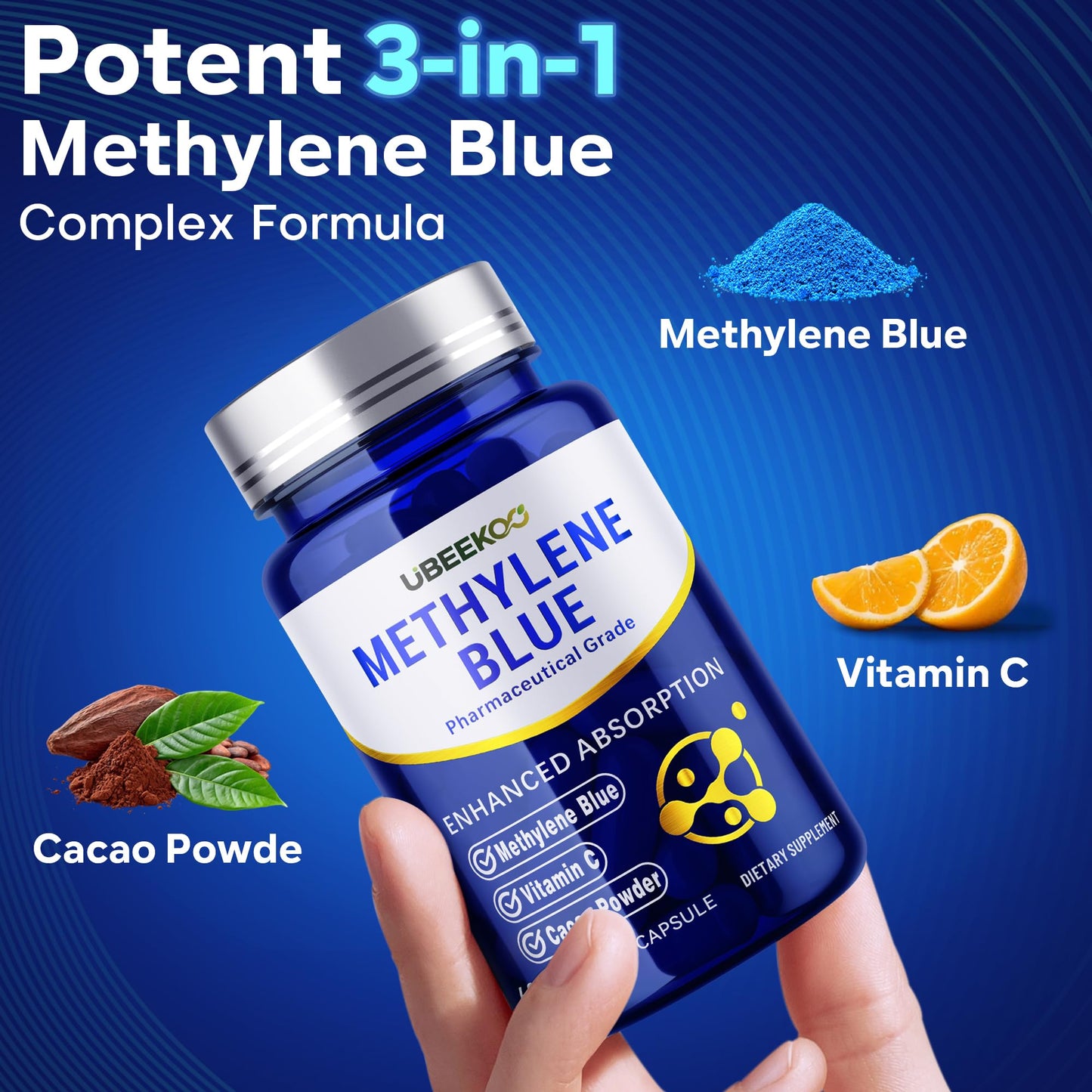 UBEEKOO Methylene Blue 30mg Capsules, 60 Count