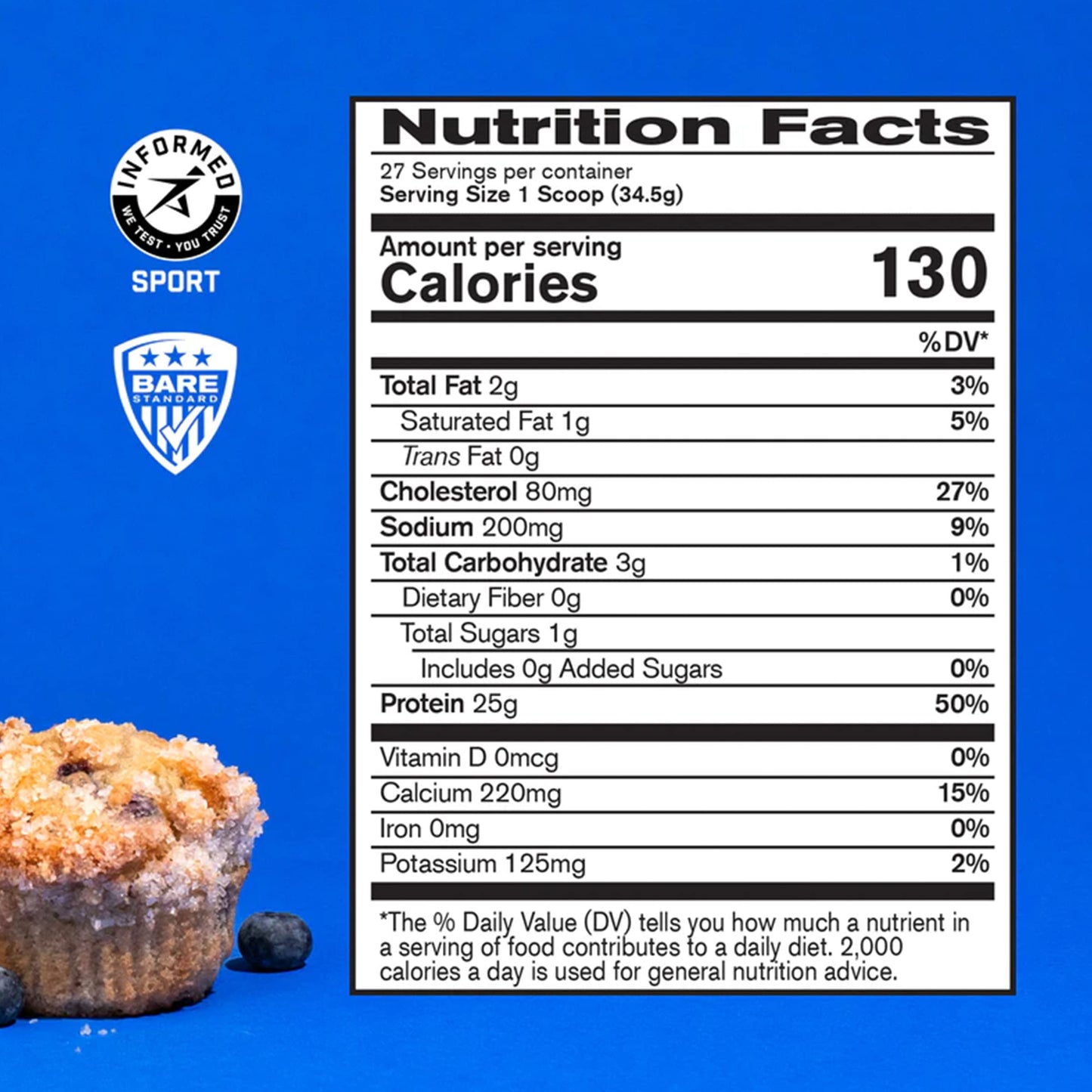 BARE PERFORMANCE NUTRITION BPN Whey Protein Powder Blueberry Muffin + Creatine Bundle, 37.8