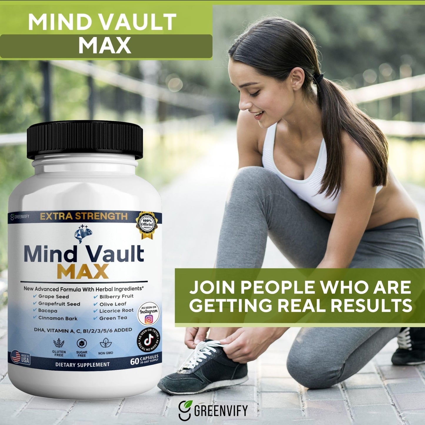 GREENVIFY Mind Vault Max Extra Strength Nootropic Supplement Capsule, 120 Count