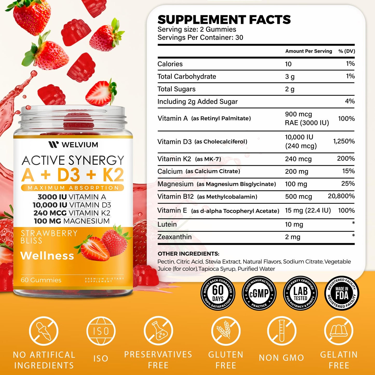 WELVIUM Vitamin D3 K2 60 Gummies