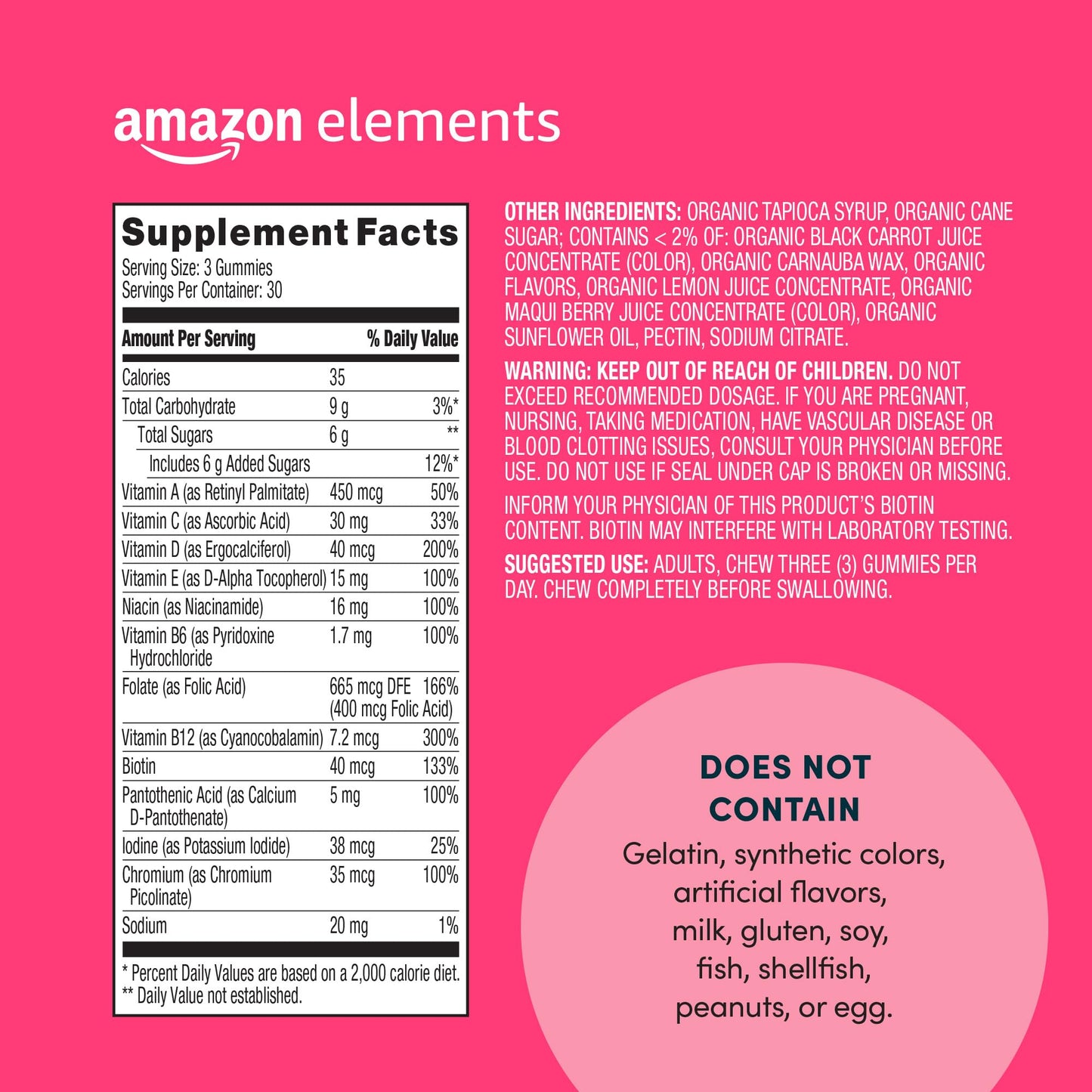 Amazon Elements Adult Women’s Organic Multivitamins 90 Gummies