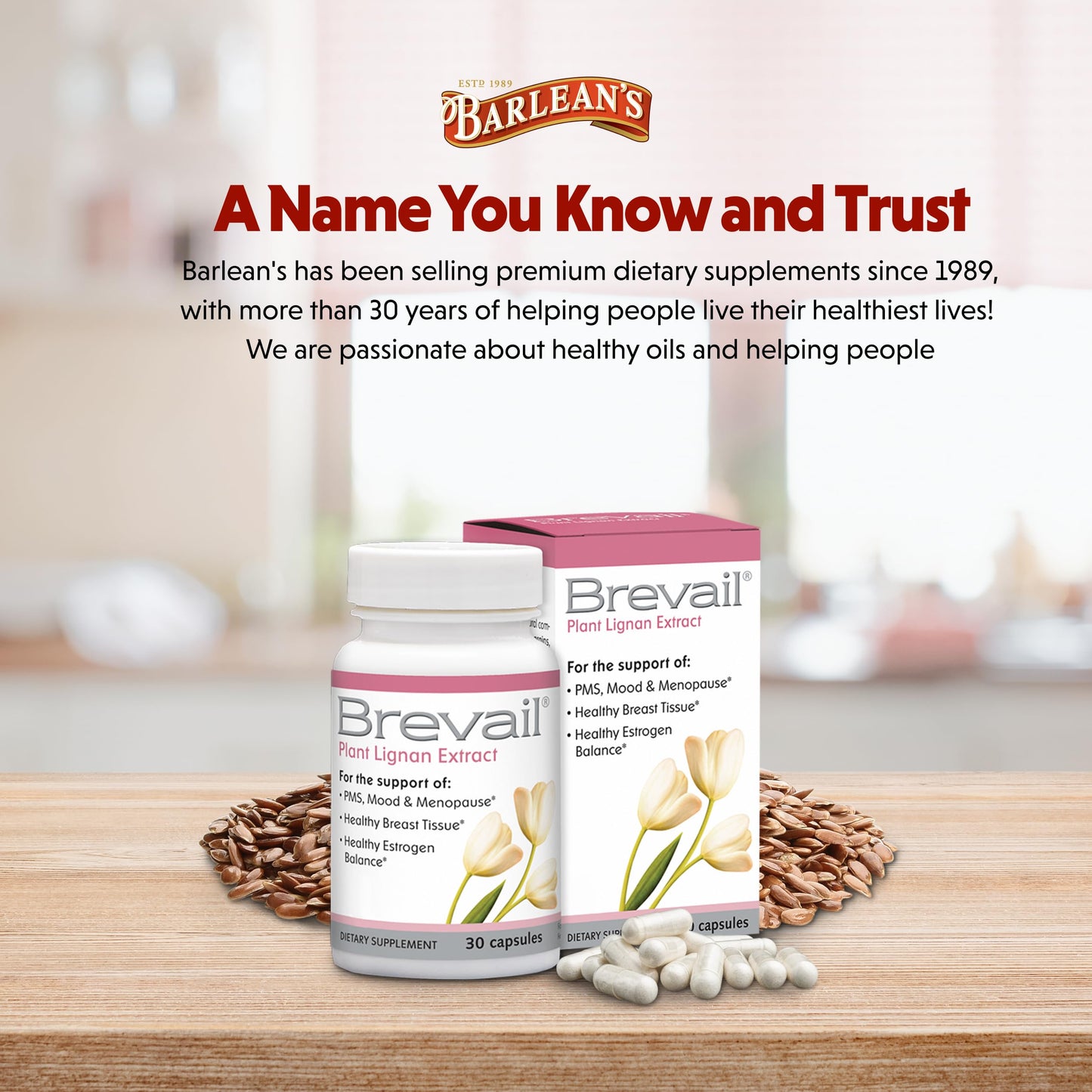 Barlean's Brevail Plant Lignan Extract Supplements Capsules 30 Count