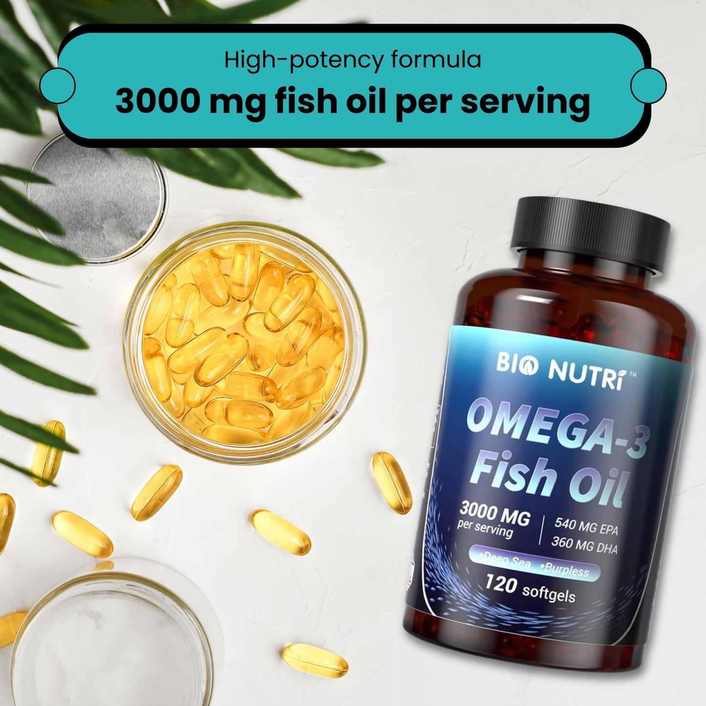 BIO NUTRI Fish Oil Omega 3 3000mg EPA DHA Softgel 1 Count