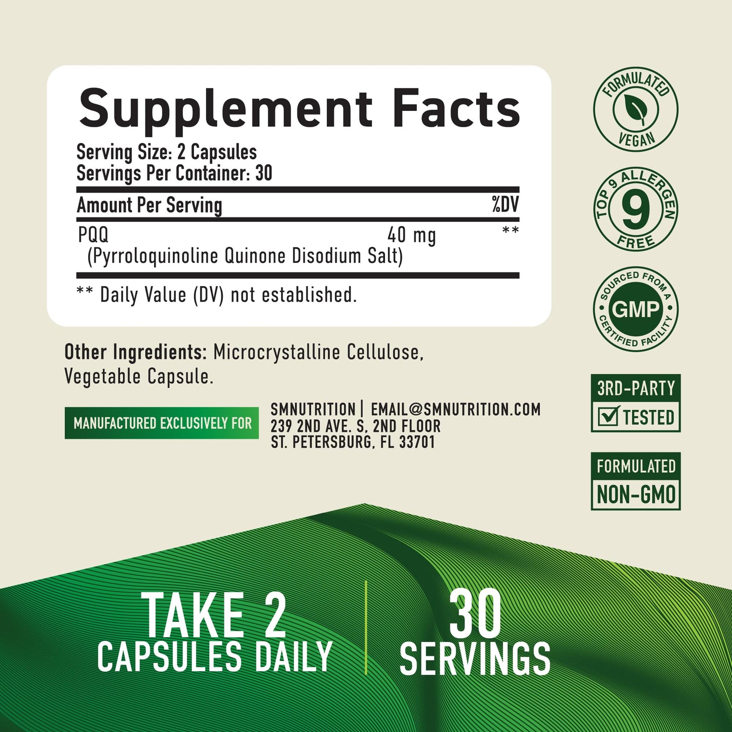 SMNutrition PQQ Supplement 40 MG Capsule, 60 Count