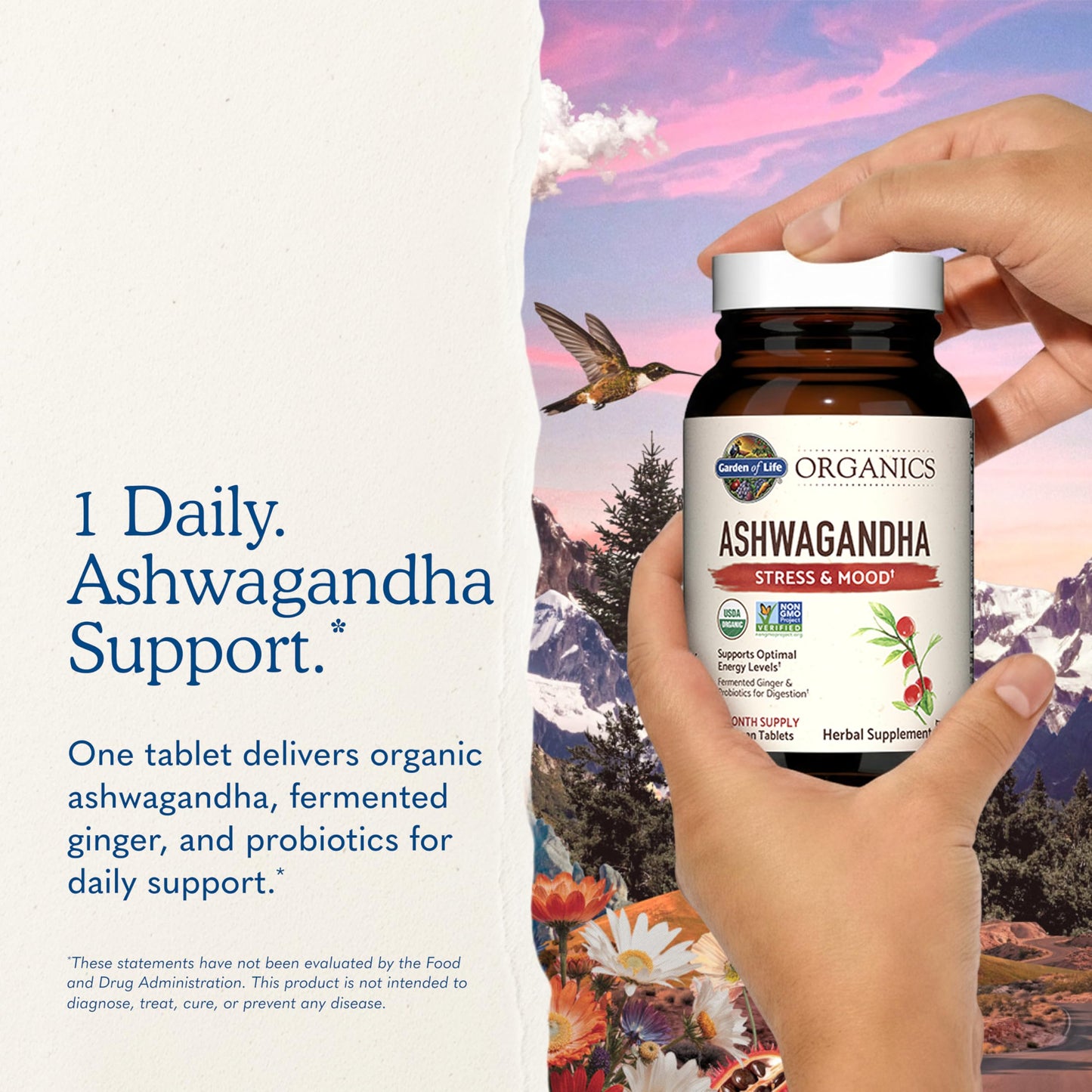 Garden of Life Organic Ashwagandha Supplement with Probiotics & Ginger Tablets 60 Tablets