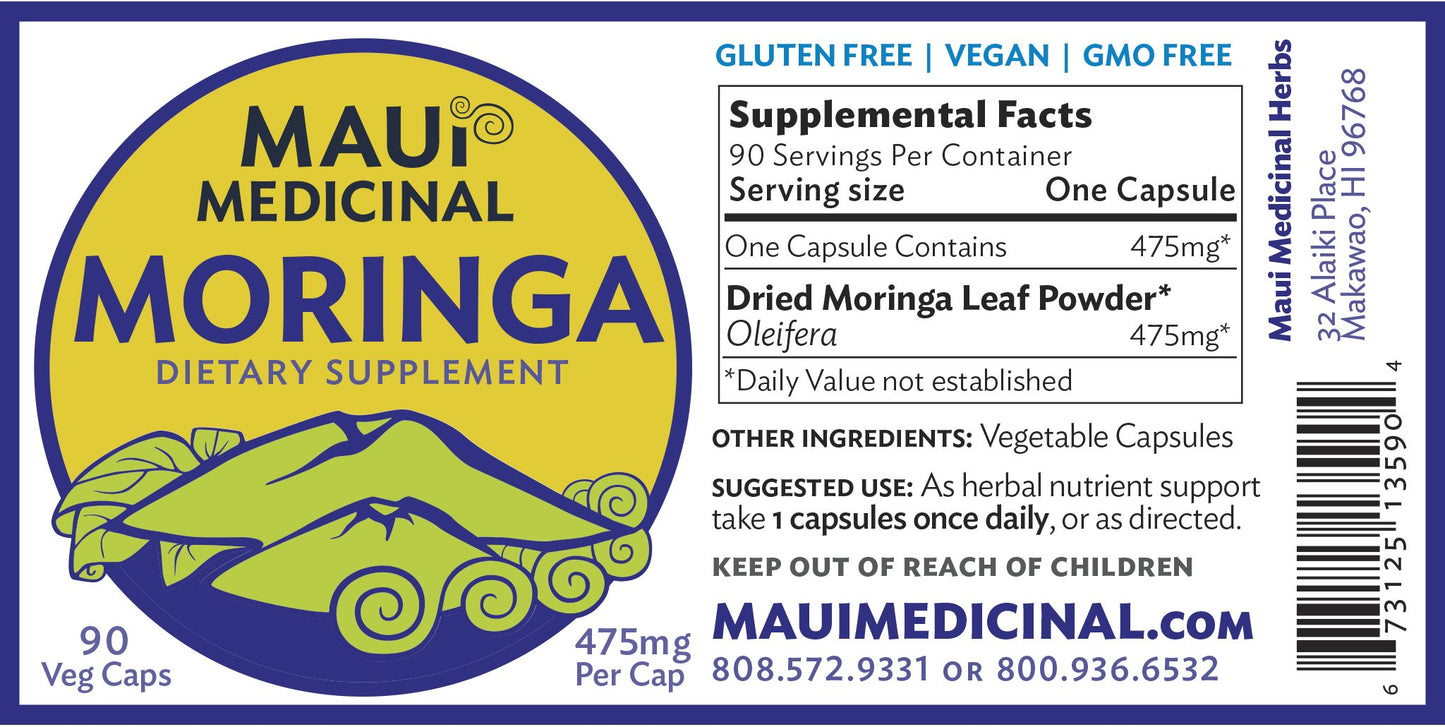 Maui Medicinal Herbs Moringa 475mg Per Veggie Capsule, 90 Capsules