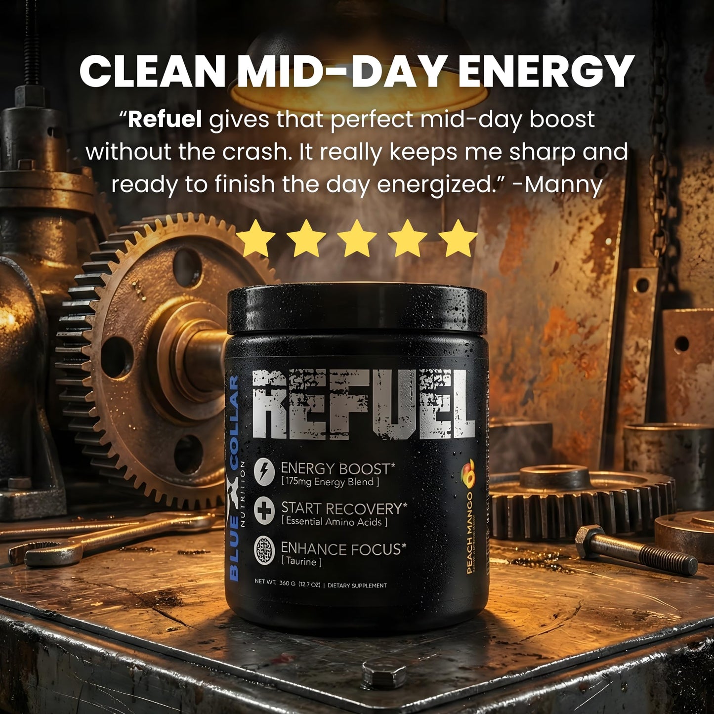BLUE COLLAR NUTRITION Refuel Energy Drink EAA Recovery Powder, 40 Servings