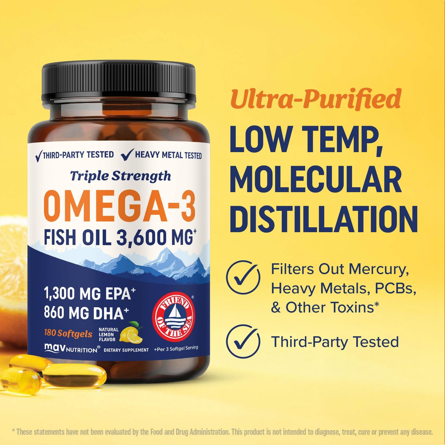 MAV NUTRITION Triple Strength Omega-3 Fish Oil Softgels 180 Count