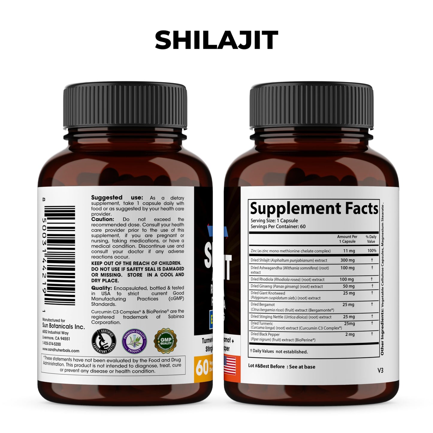 SANDHUHERBALS Shilajit Sea Moss Ashwagandha Black Seed Oil Turmeric Capsule, 120 Count