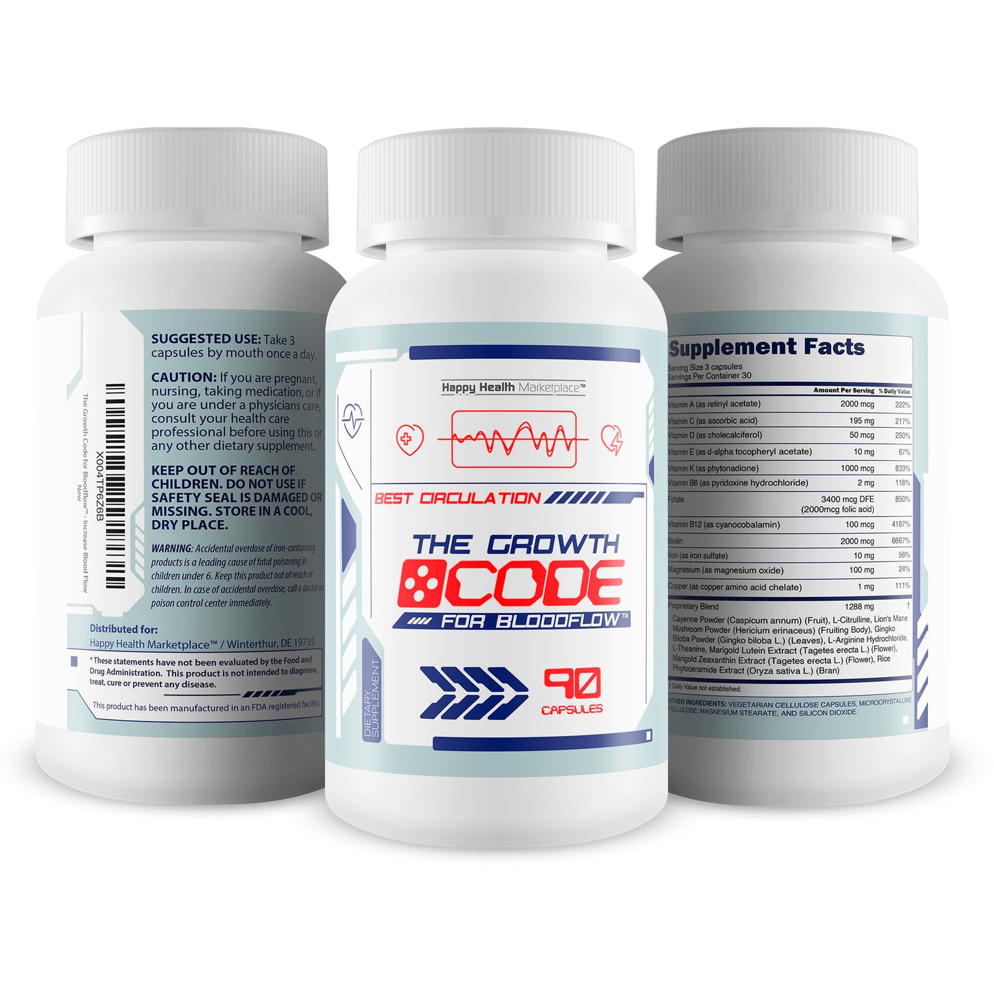 Happy Health Marketplace The Growth Code For Bloodflow Capsules 90 Count
