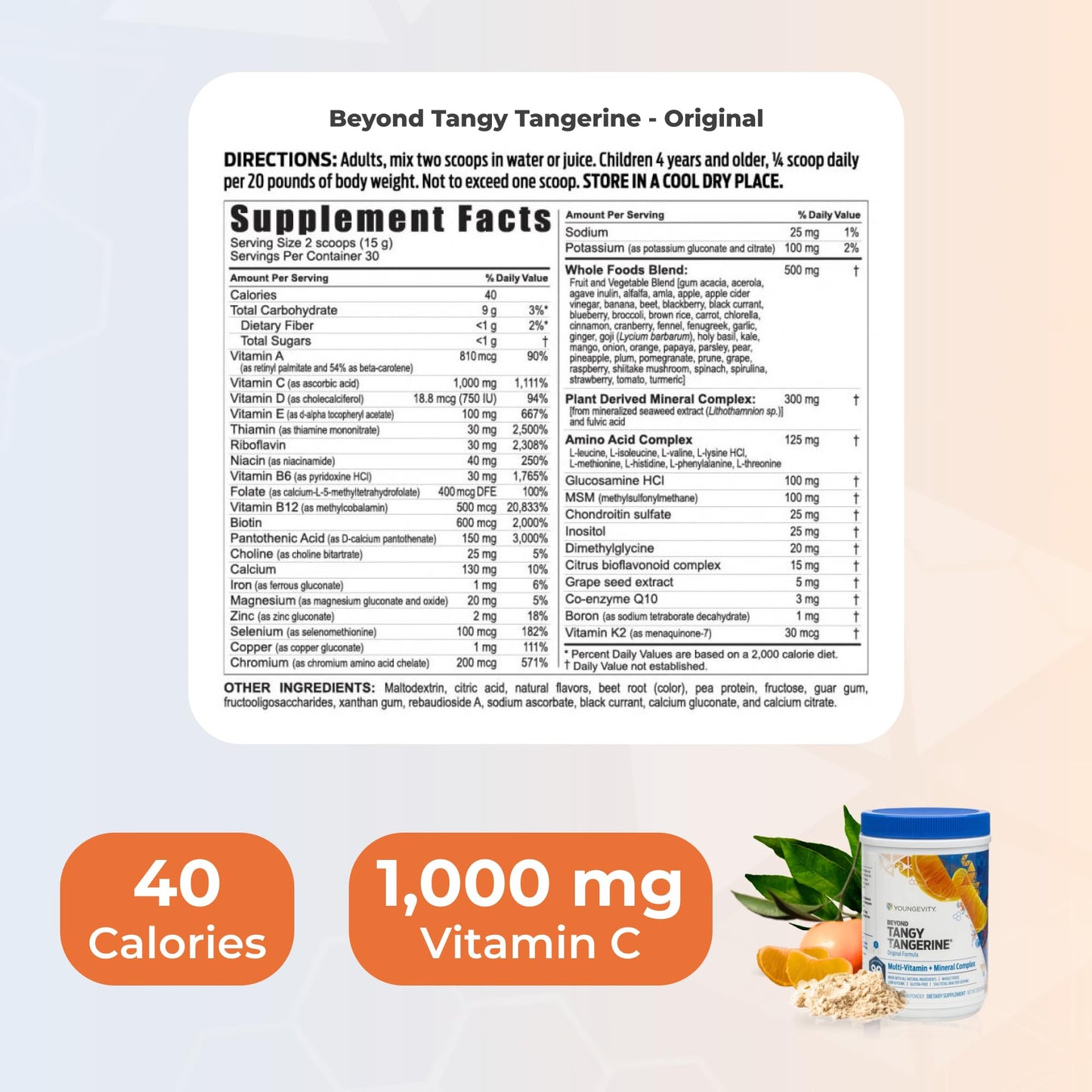 Youngevity Beyond Tangy Tangerine Vitamin Mineral Powder 29.4 oz