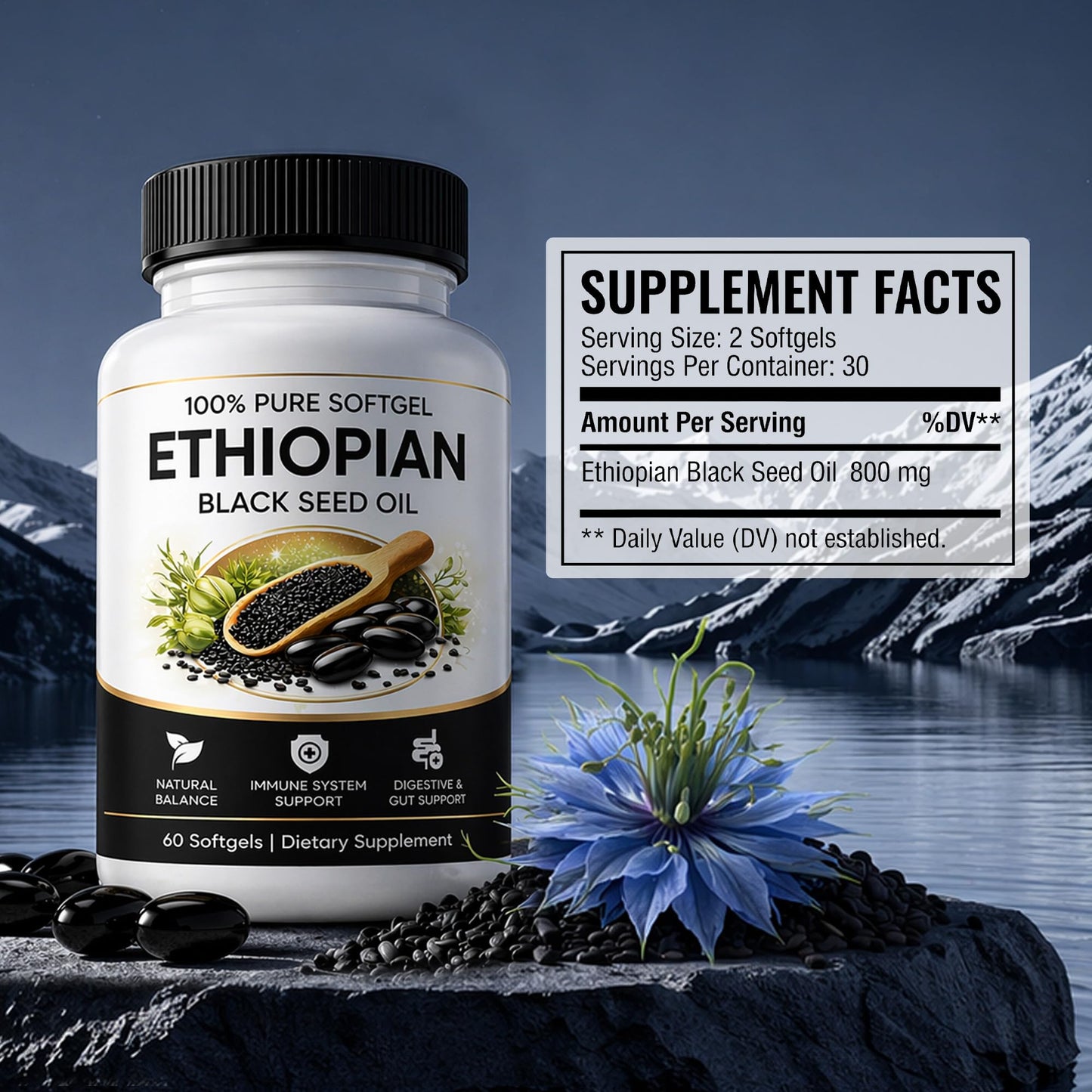 DXWXH Purelynutrient Solsone Ethiopian Black Seed Oil Capsule, 1 Capsule