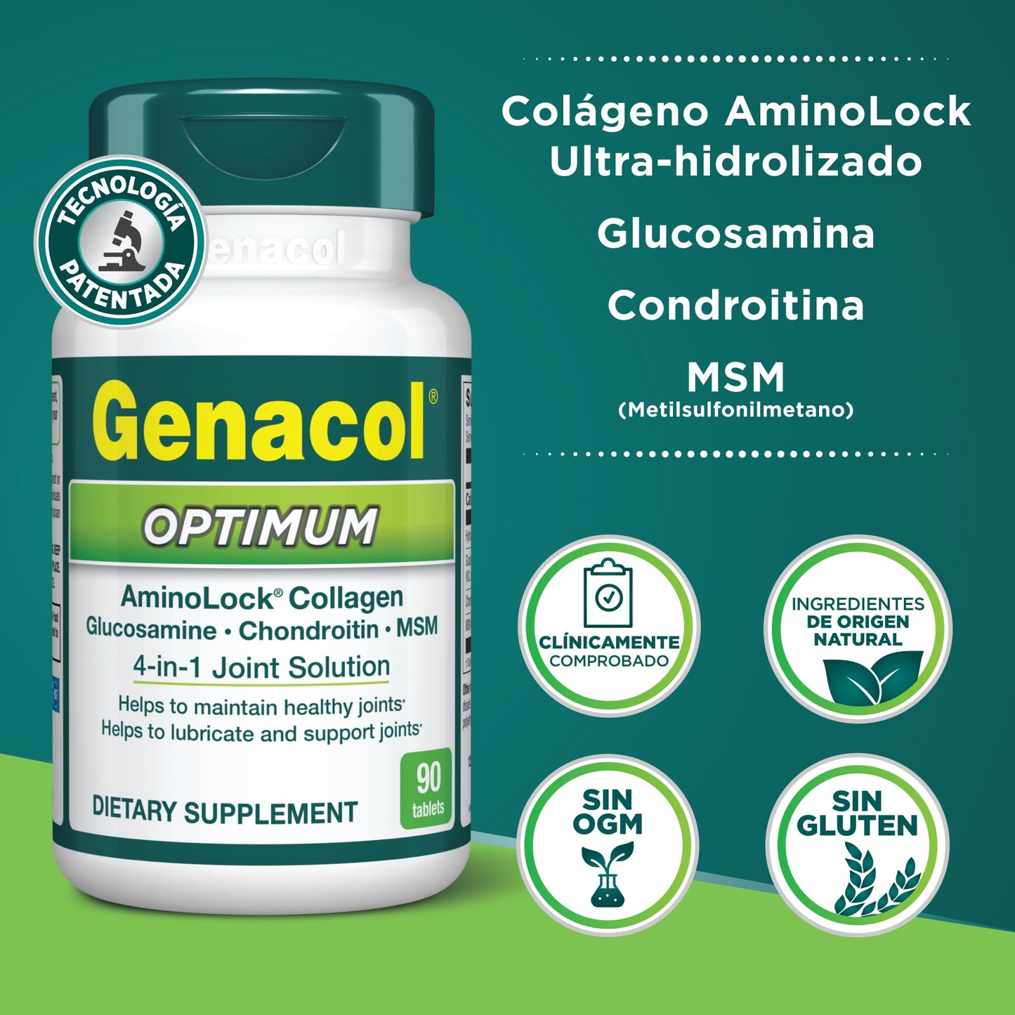 Genacol Optimum Glucosamine, Chondroitin, MSM and Ultra-Hydrolyzed Collagen Joint Supplement Tablets, 90 Count