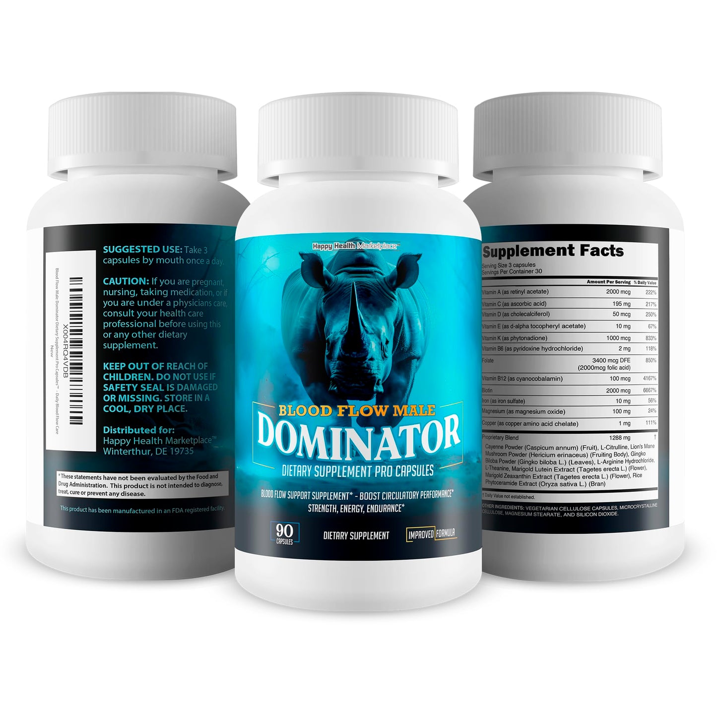 Happy Health Marketplace Blood Flow Male Dominator Capsule 90 Count