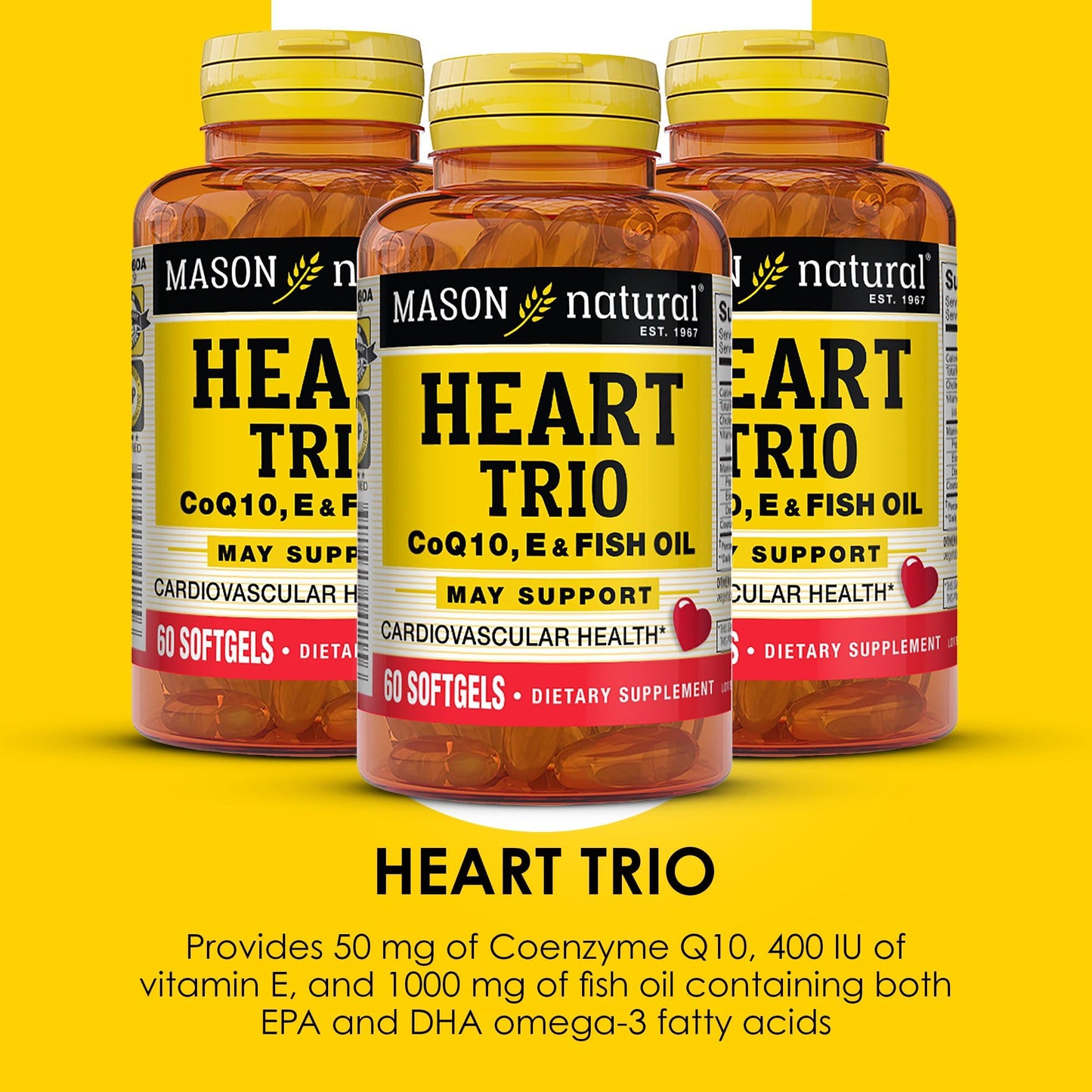 Mason Natural Heart Trio CoQ10, Vitamin E & Fish Oil Softgels, 180 Count