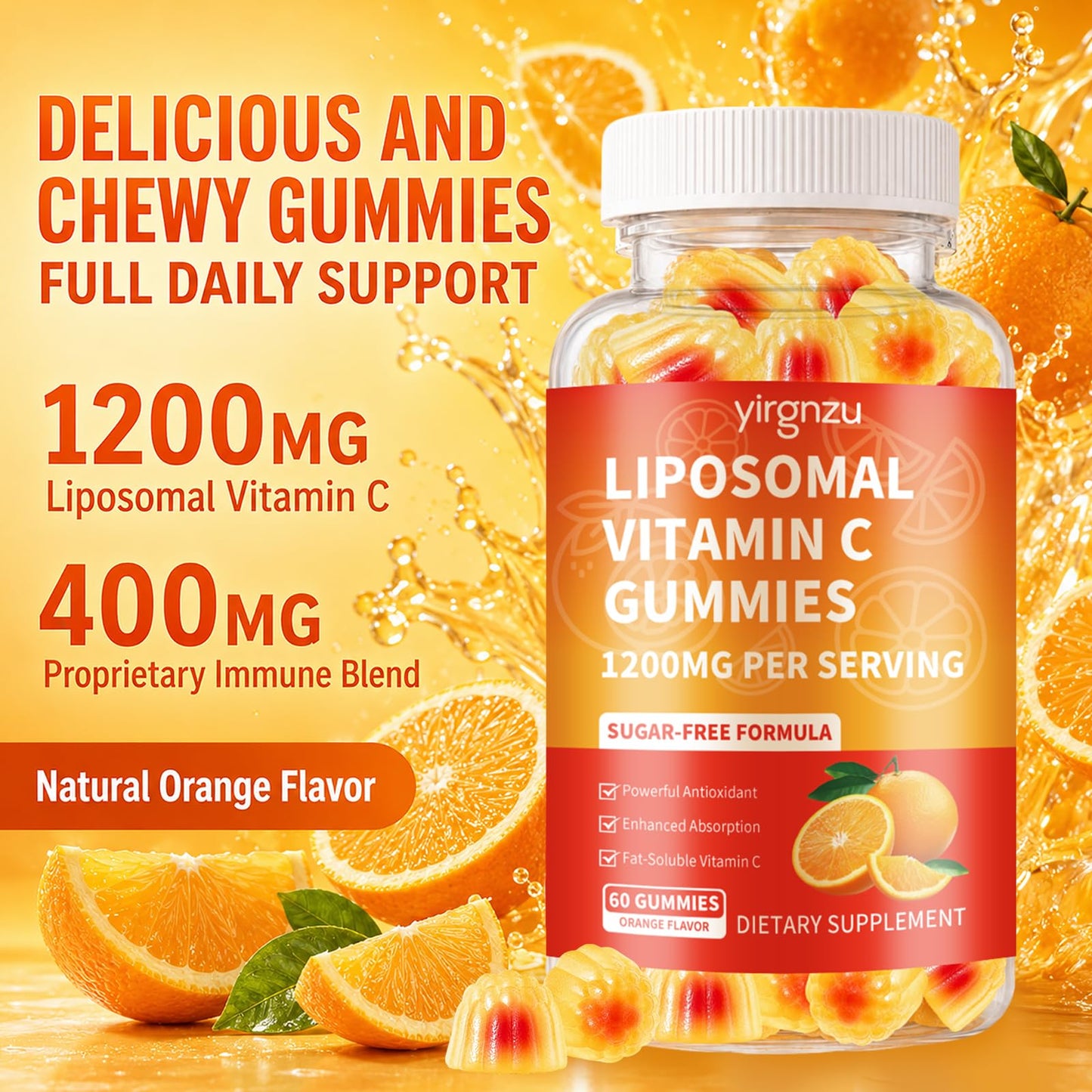 Yirgnzu Liposomal Vitamin C 1200mg Gummies 60 Count