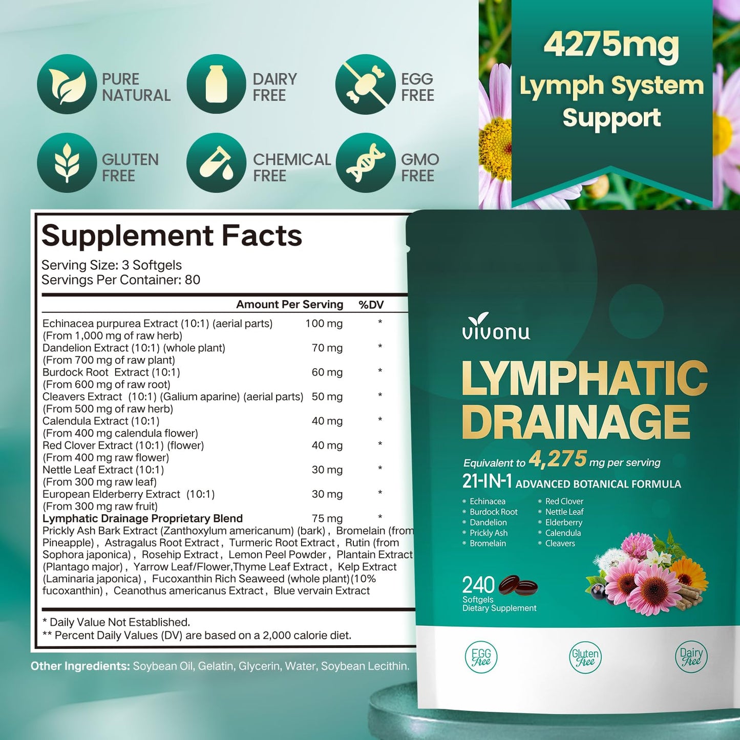 VivoNu Lymphatic Drainage Supplement Softgels, 480 Softgels