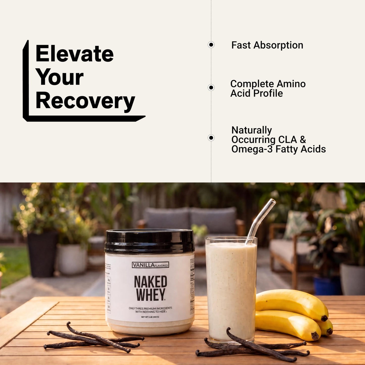 NAKED Vanilla Whey Protein Powder, 16 oz