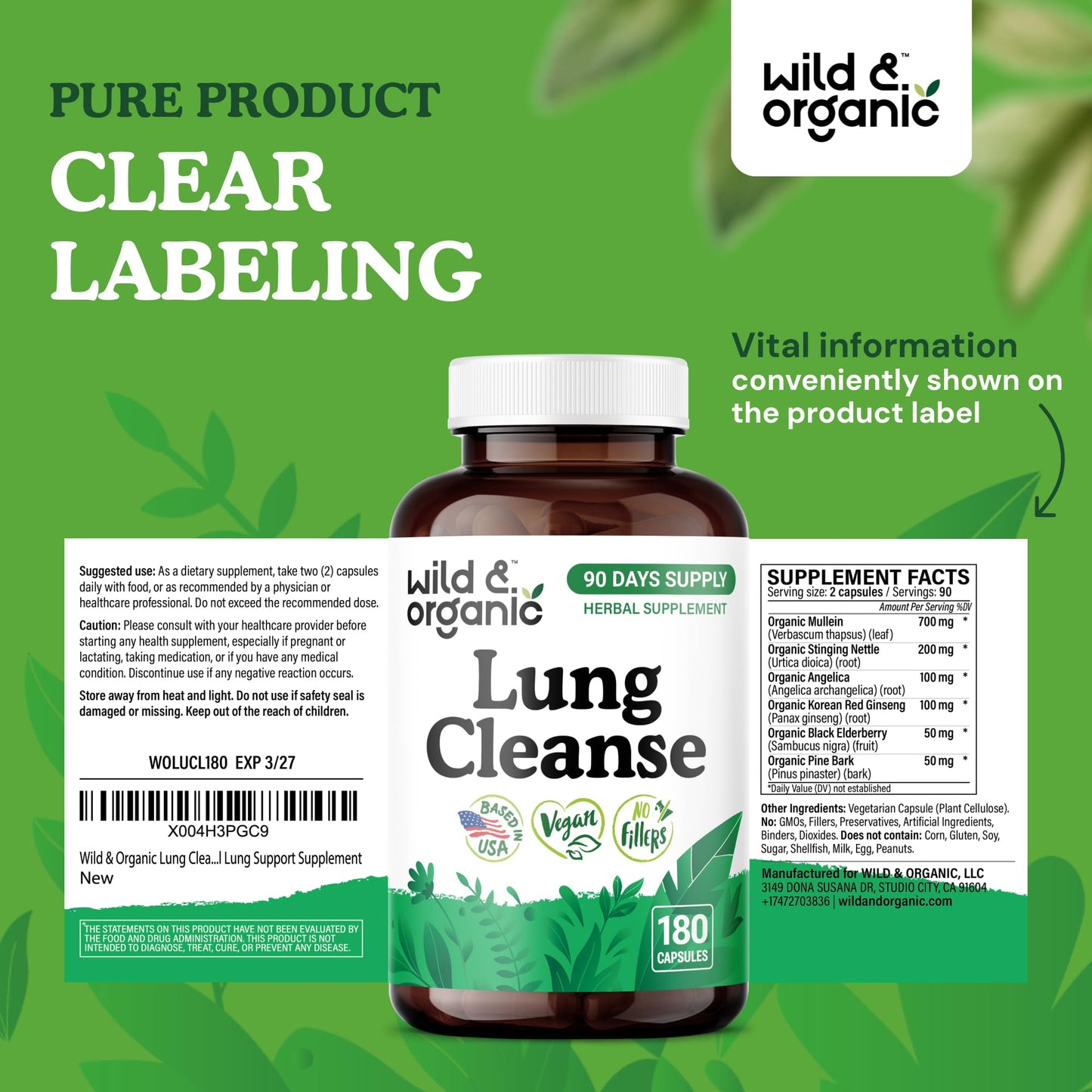 Wild & Organic Lung Cleanse Capsules 180 Count