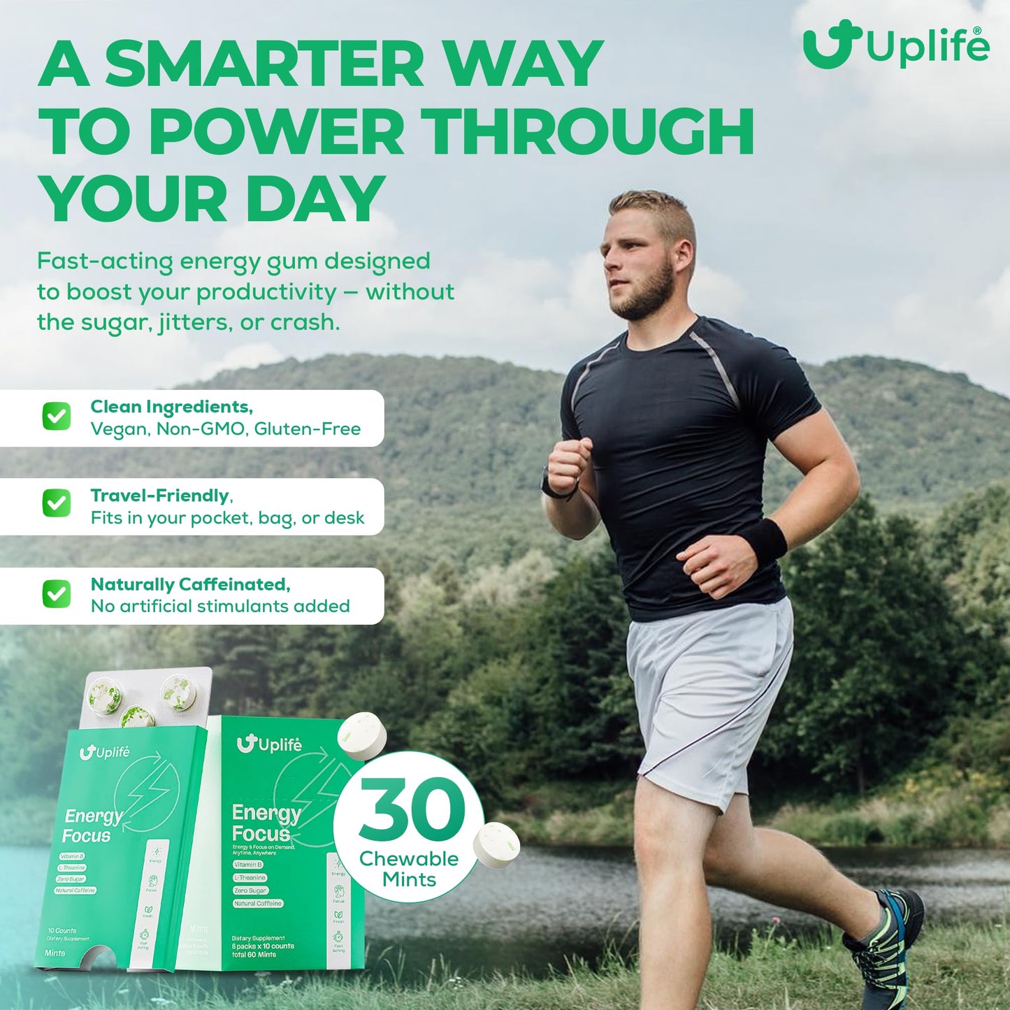 UPLIFE Focus & Energy Mints Chewable 30 Count