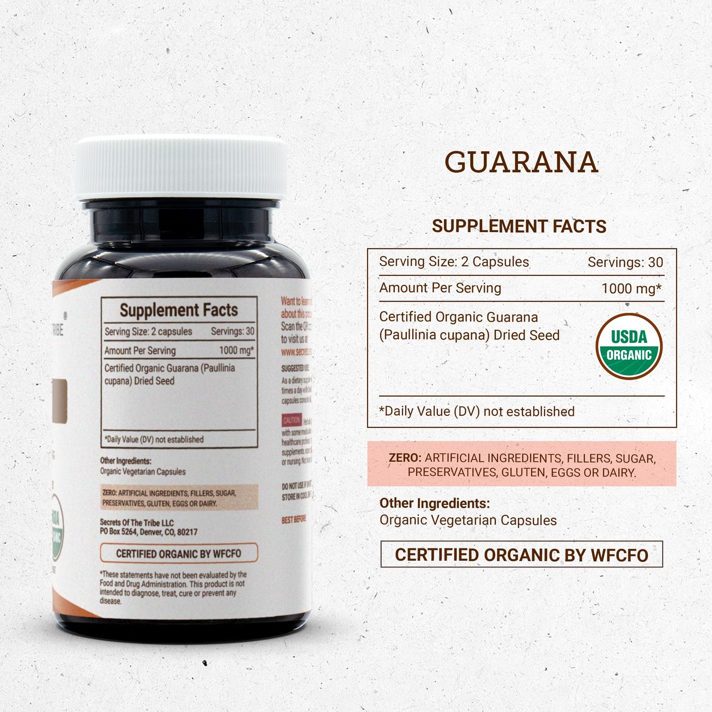 Secrets of the Tribe Guarana USDA Organic Capsules 60 Capsules