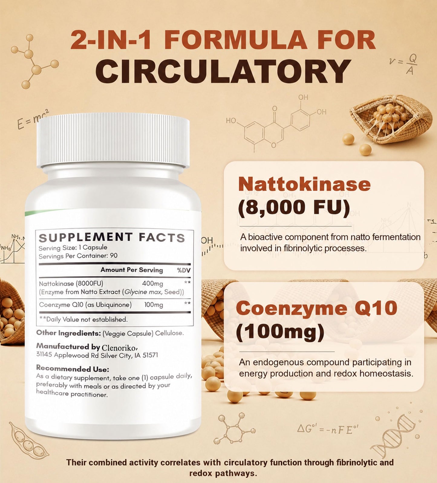 Clenoriko Nattokinase with CoQ10 Capsule 180 Count